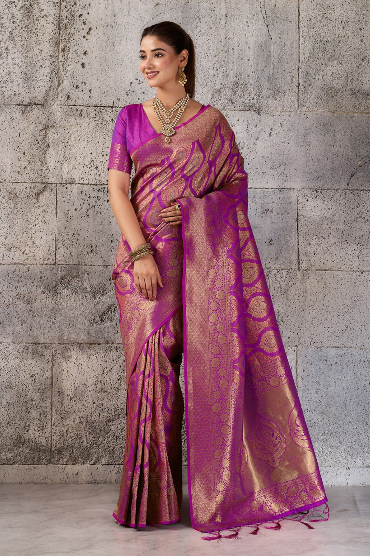Buy MySilkLove Thistle Purple Woven Kanjivaram Saree Online