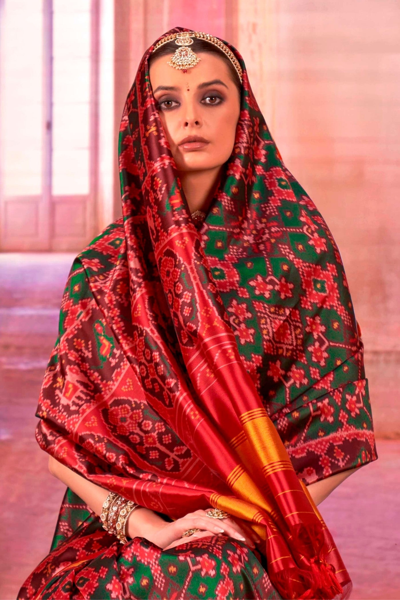 Buy MySilkLove Myrtle Green Printed Patola Saree Online