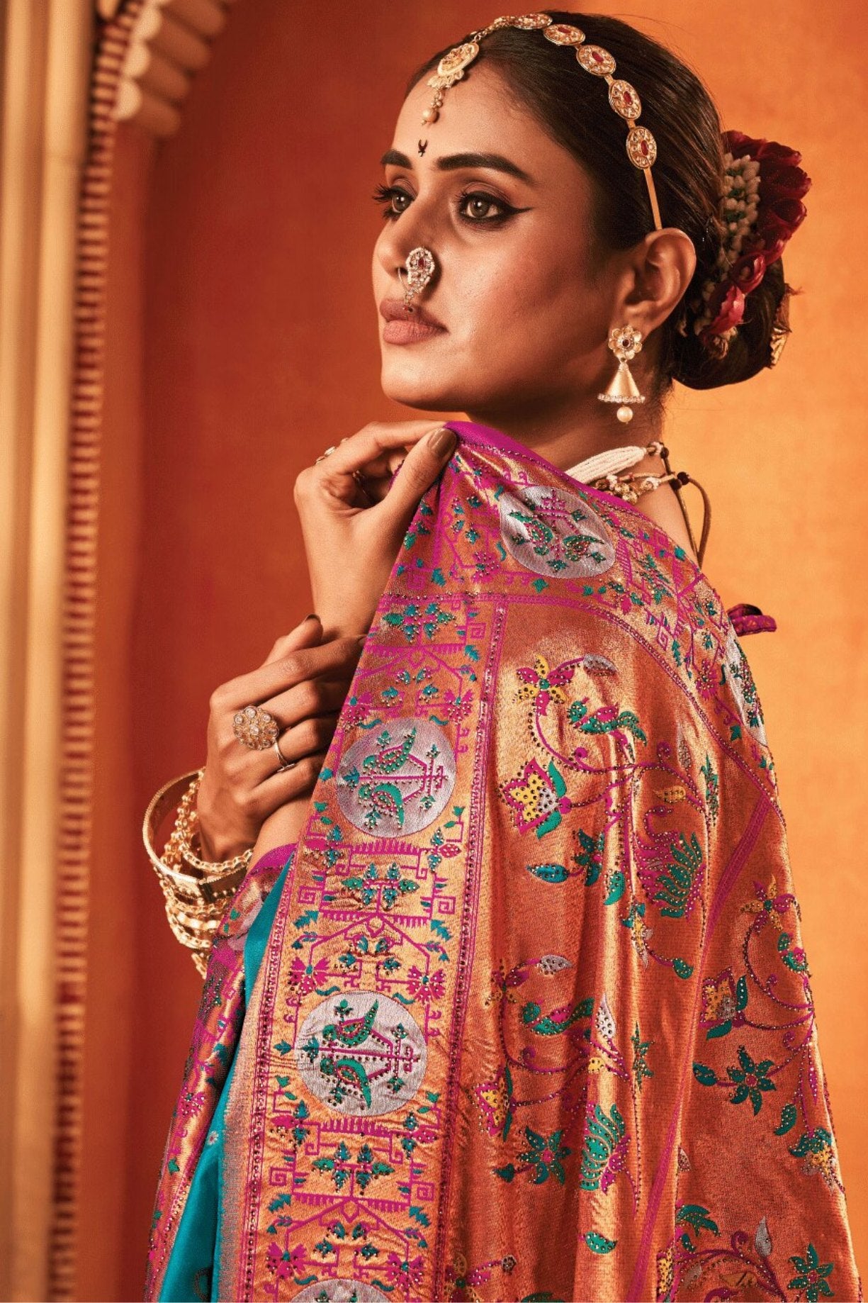 Buy MySilkLove Atoll Blue Woven Paithani Saree Online