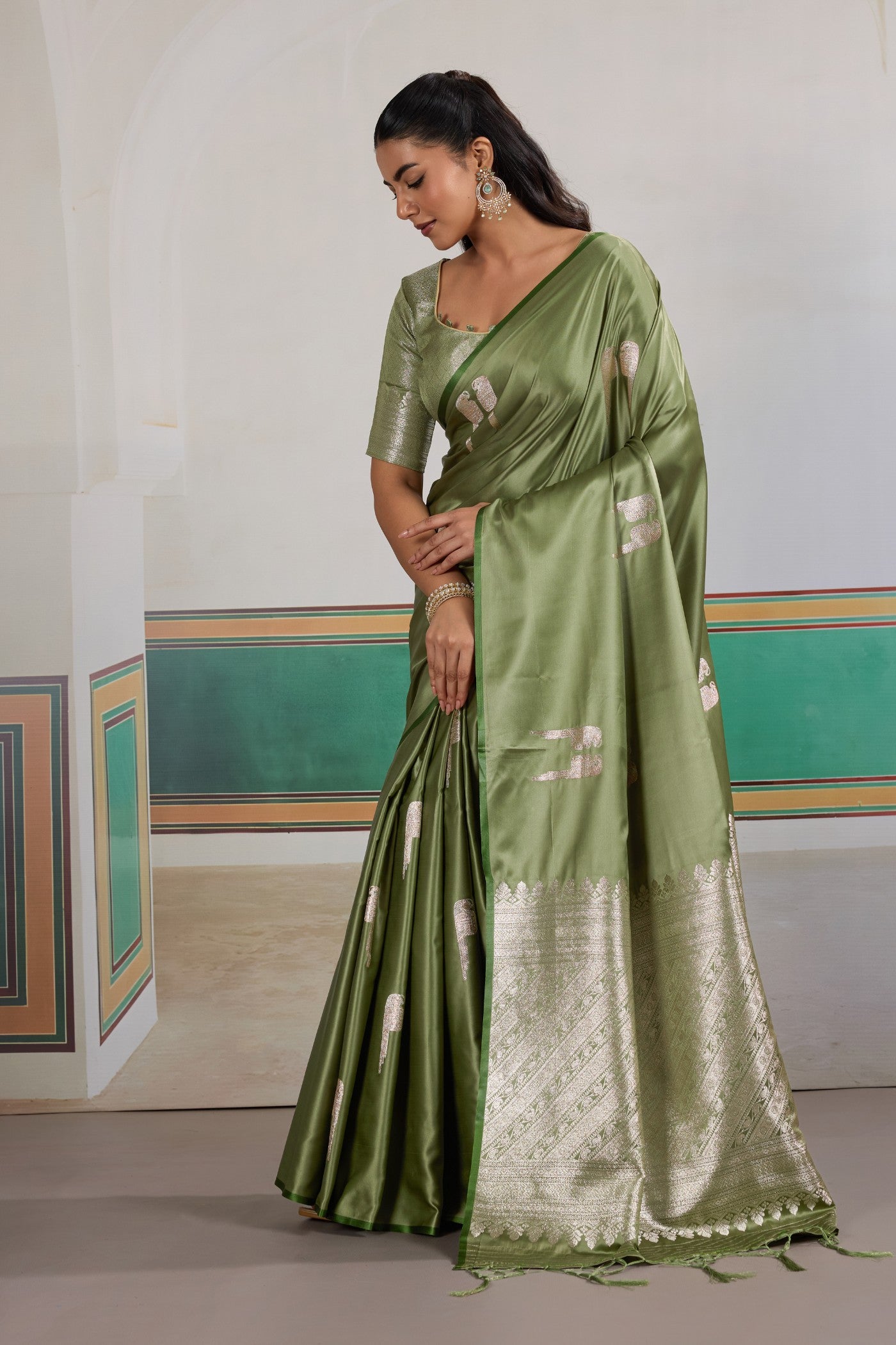 Buy MySilkLove Artichoke Green Handloom Satin Soft Silk Saree Online
