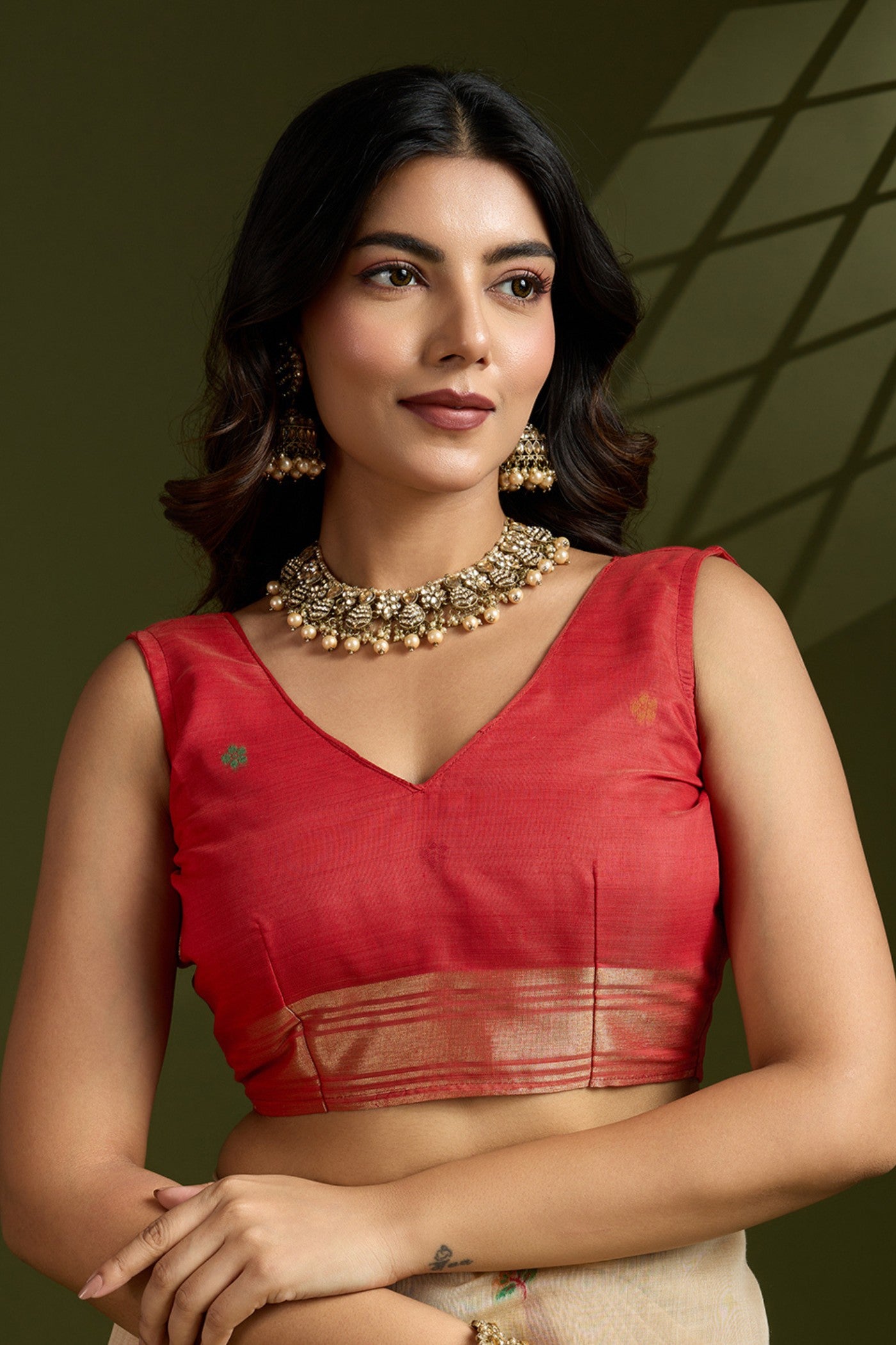 Buy MySilkLove Autumn Cream Woven Muga Cotton Paithani Saree Online