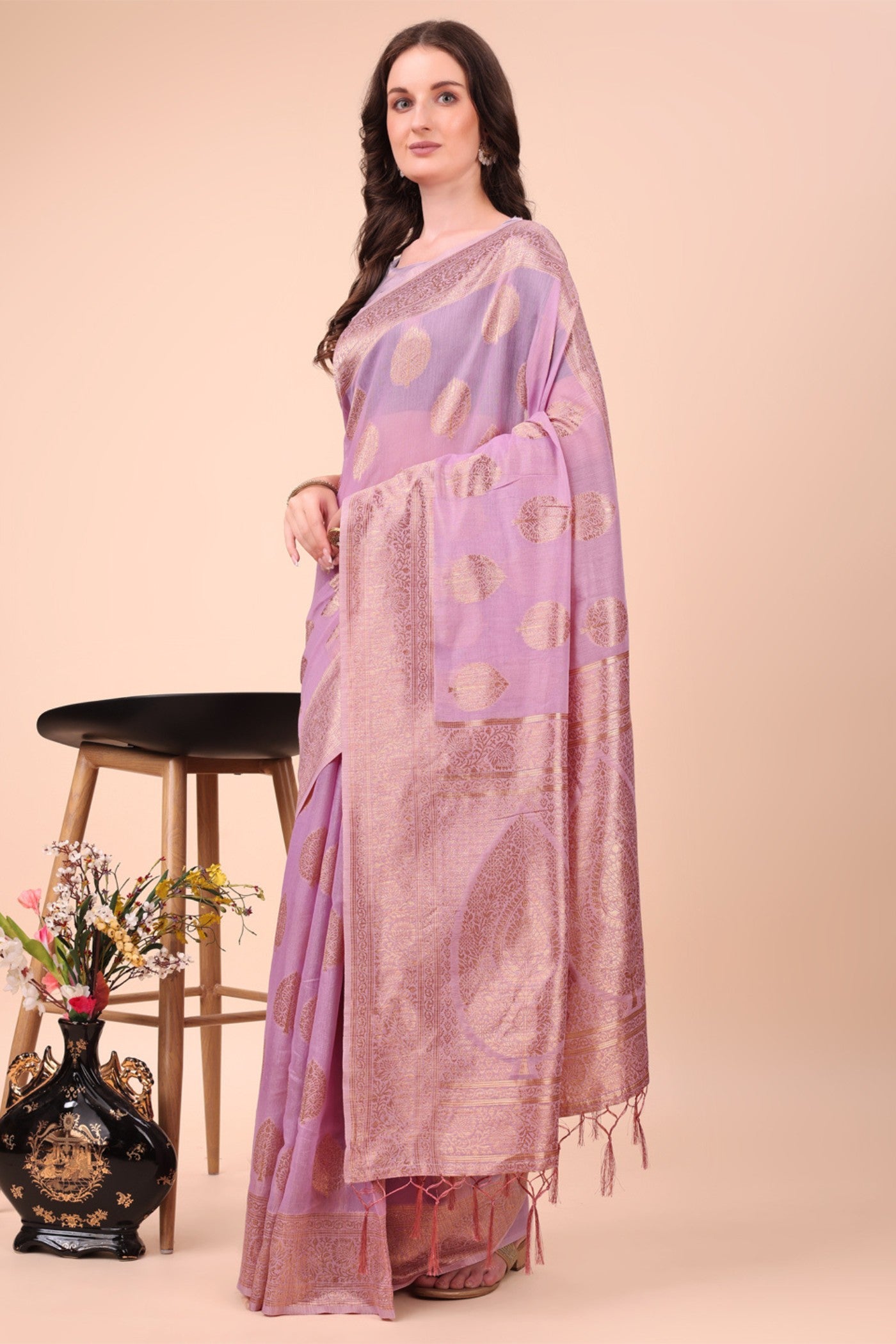 Buy MySilkLove Blossom Pink Woven Cotton Saree Online