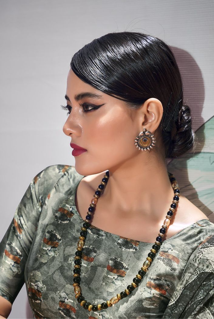 Buy MySilkLove Armadillo Green Printed Satin Silk Saree Online