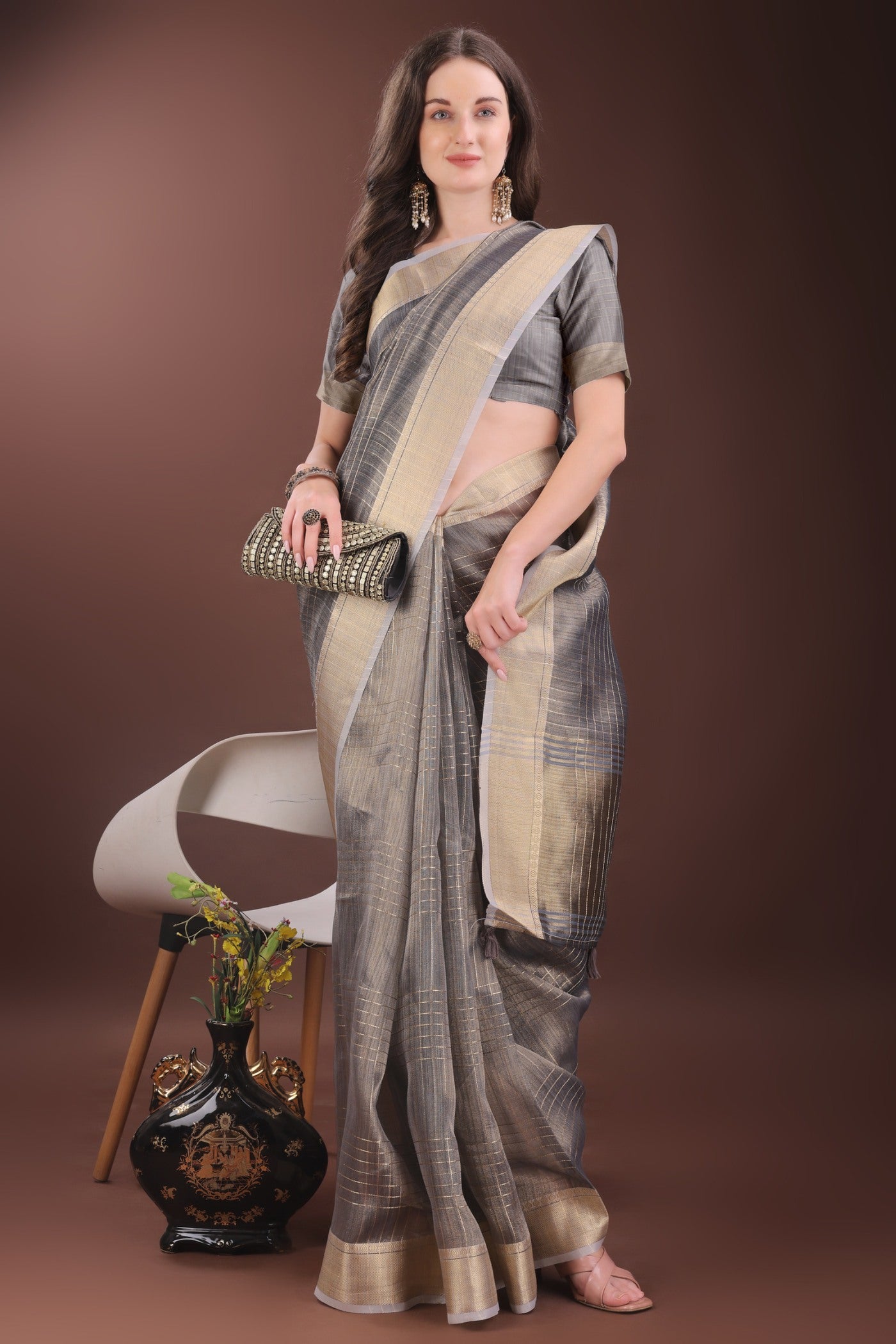 MySilkLove Iron Grey Woven Organza Saree