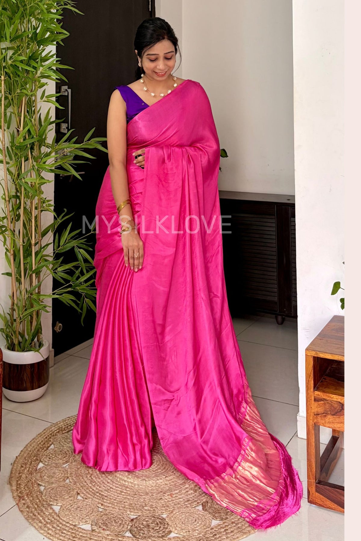 Buy MySilkLove Fuchsia Pink Modal Pure Gajji Silk Saree with Lagdi Zari Pallu Saree — Buy Online | MySilkLove Online