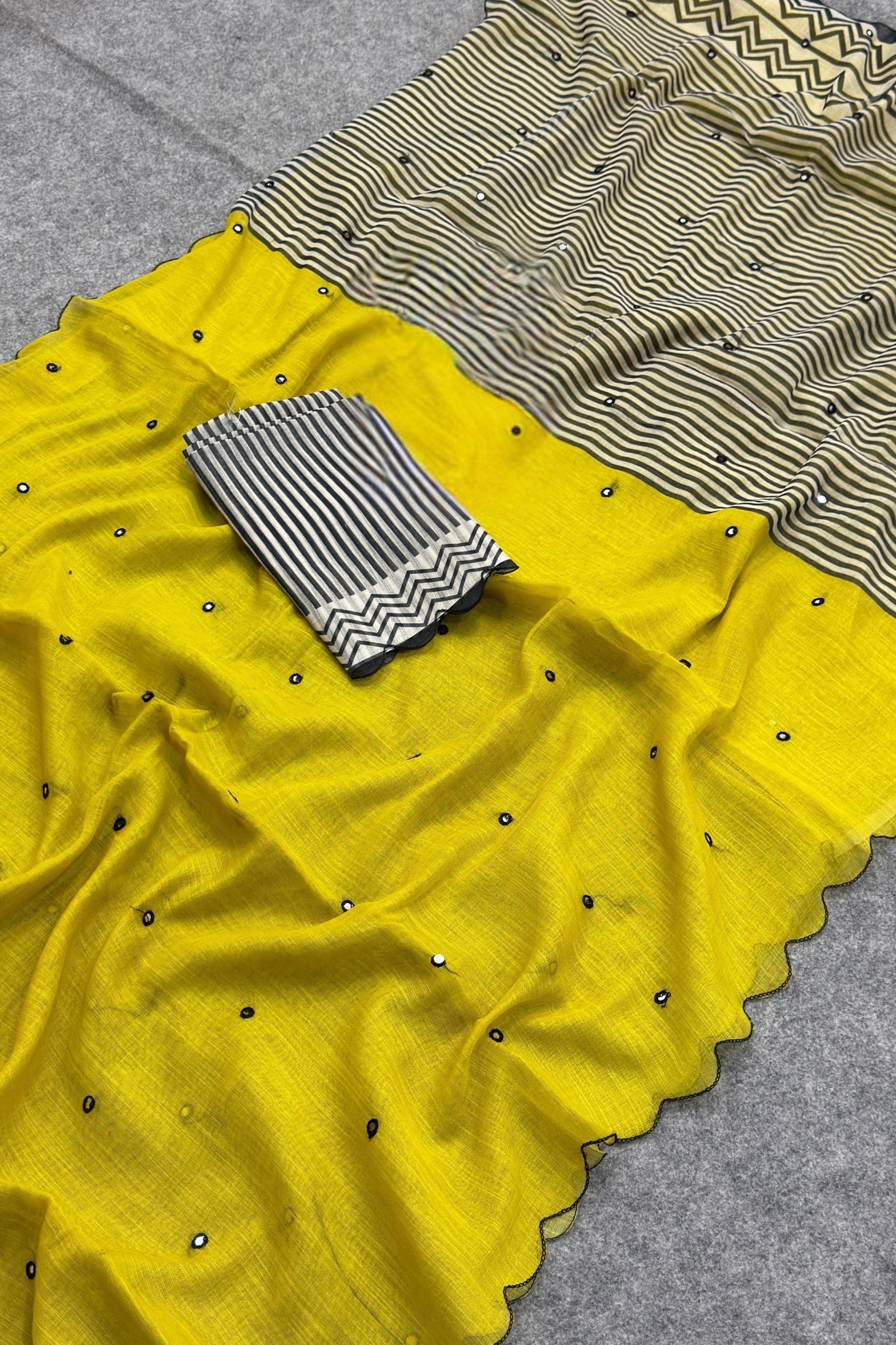 Buy MySilkLove Rustic Yellow Linen Cotton Digital Printed Saree Online