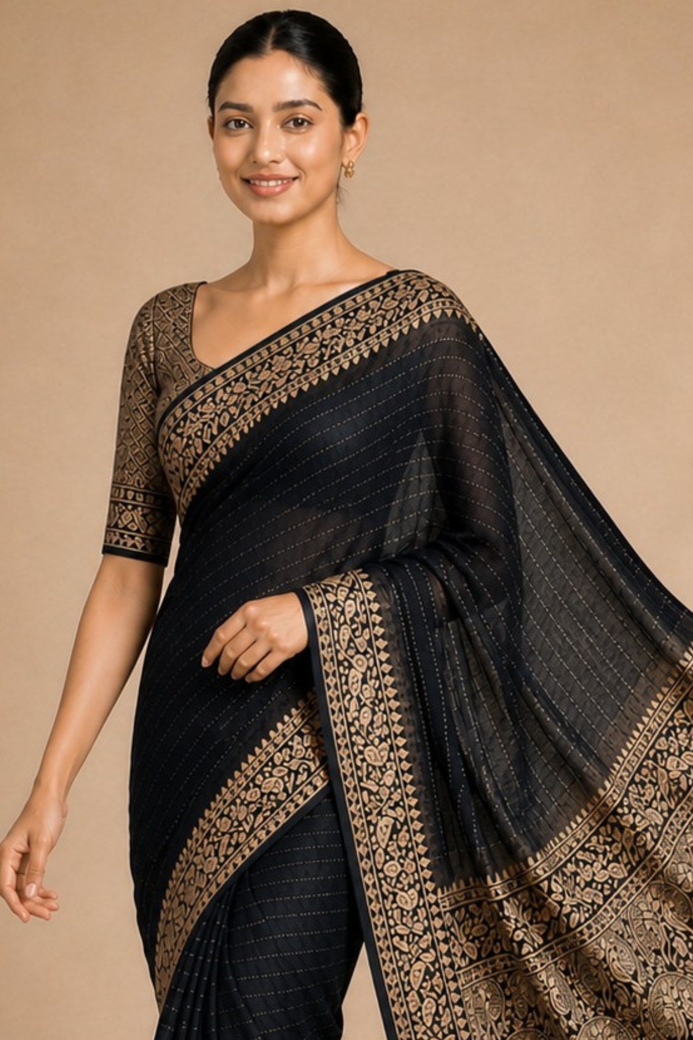 Buy MySilkLove Ebony Black Woven Chiffon Saree Online