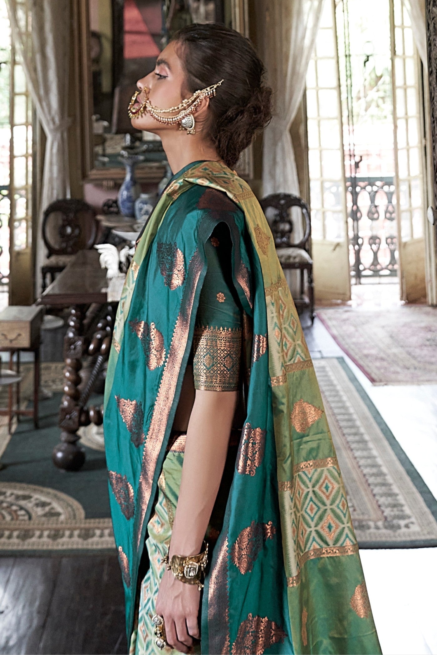 Buy MySilkLove Cactus Green Banarasi Handloom Saree Online