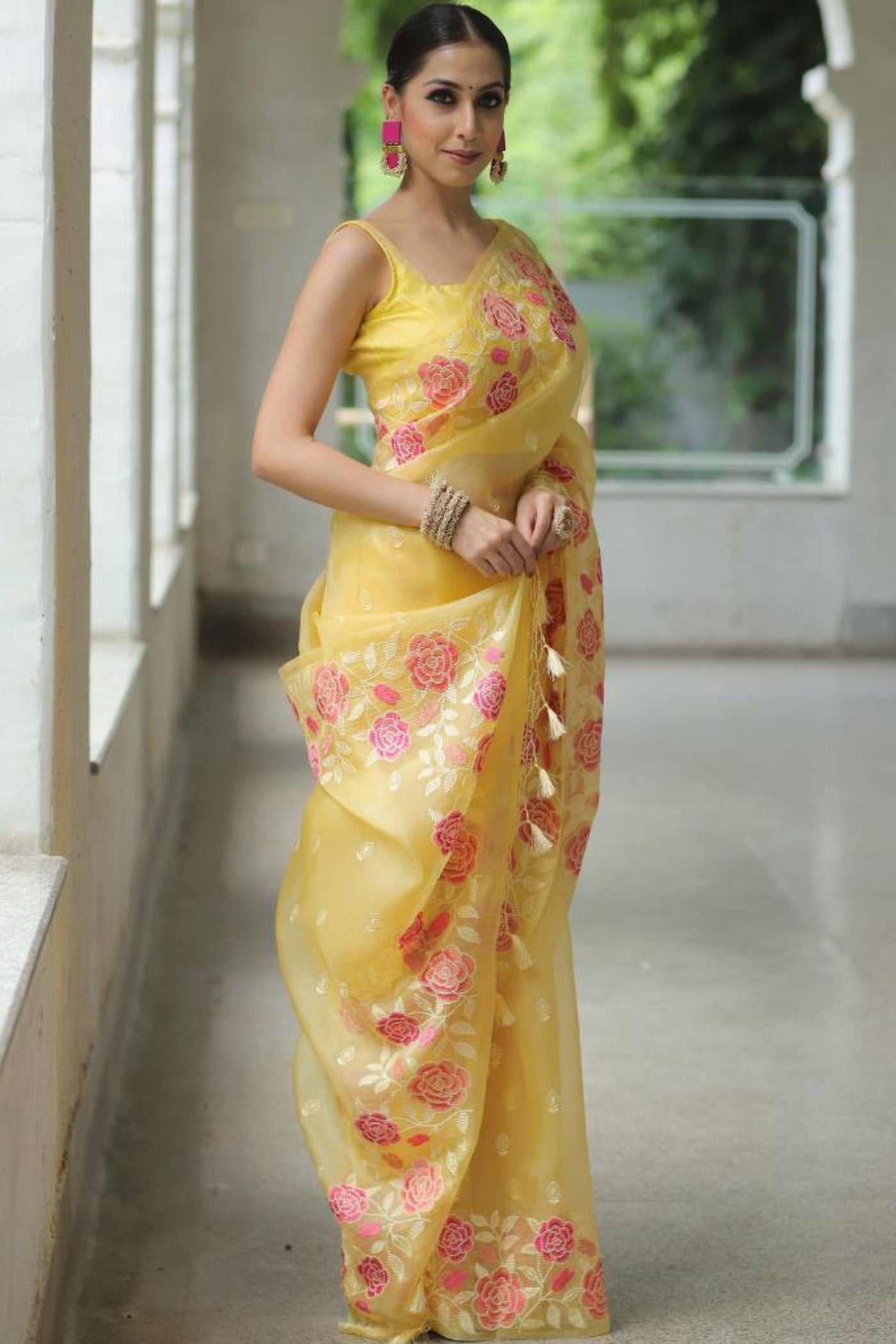 Buy MySilkLove Zest Yellow Organza Partywar Saree Online