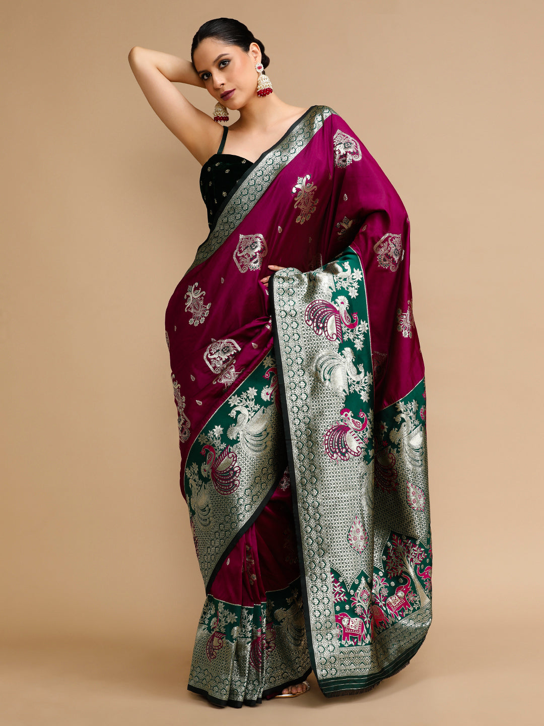 Buy MySilkLove Heather Purple and Green Woven Jacquard Lichi Silk Saree Online