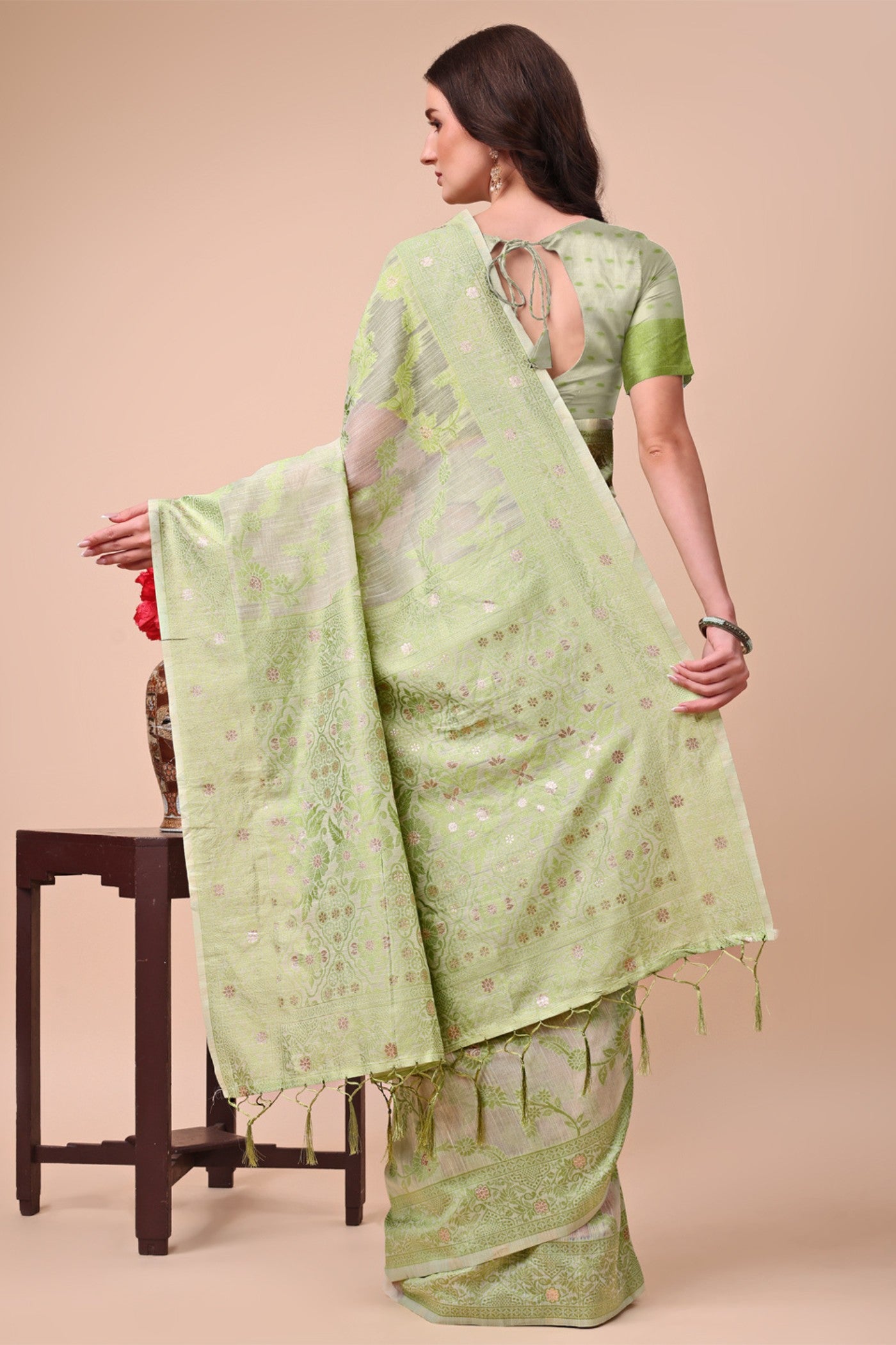 Buy MySilkLove Pista Green Woven Cotton Saree Online