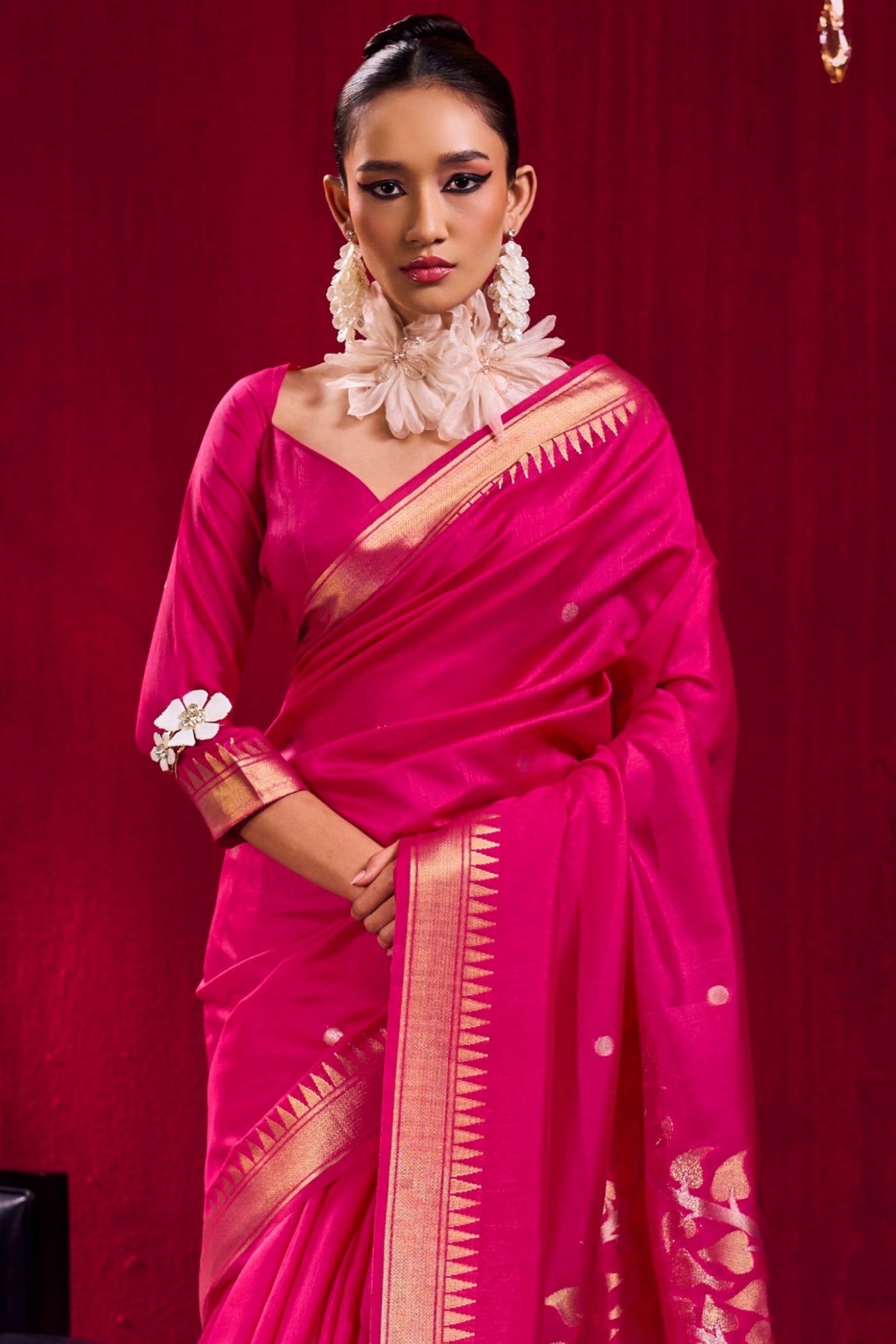 Buy MySilkLove Orchid Pink Handloom Satin Linen Silk Saree Online