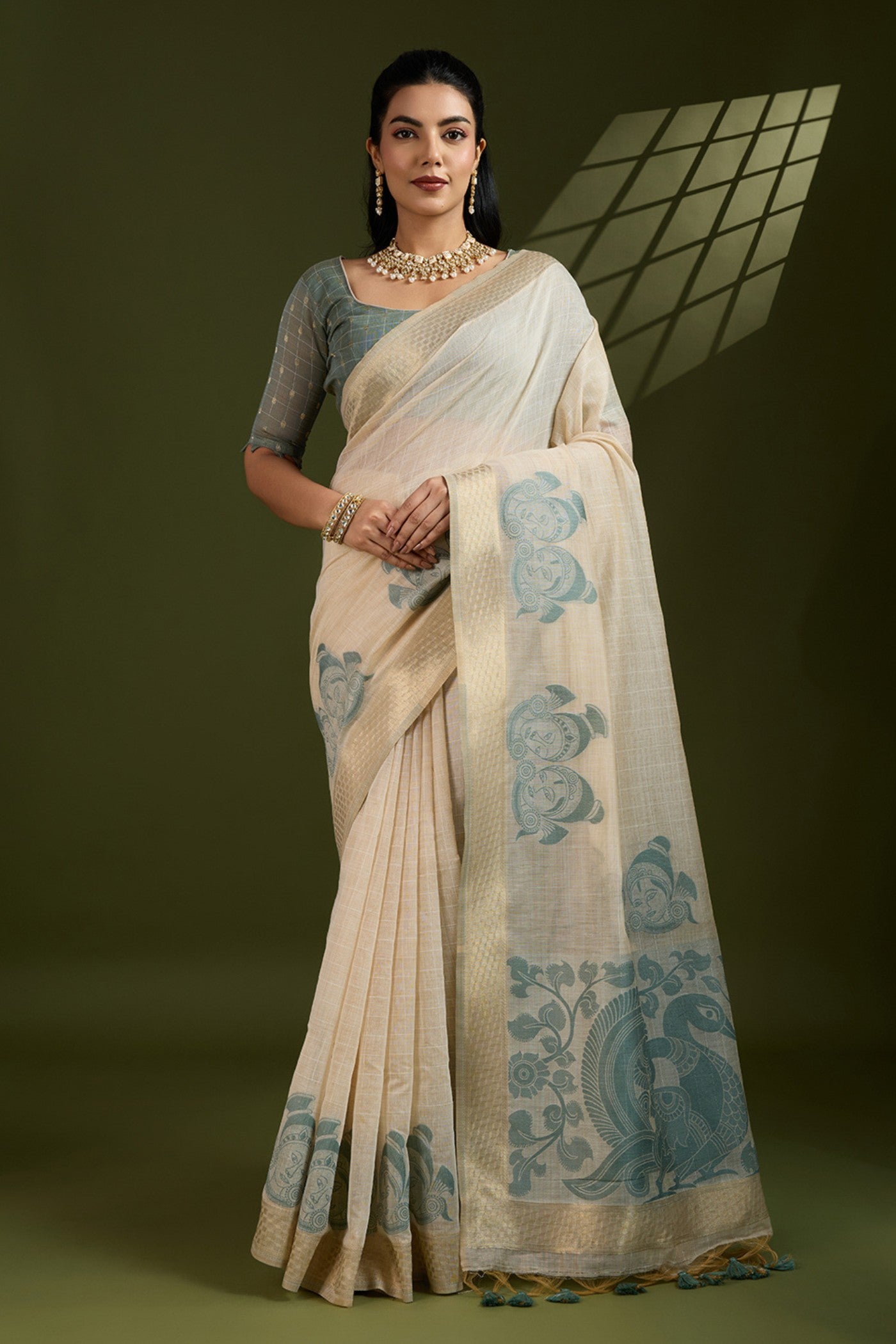 Buy MySilkLove Sugar White Muga Cotton Saree Online