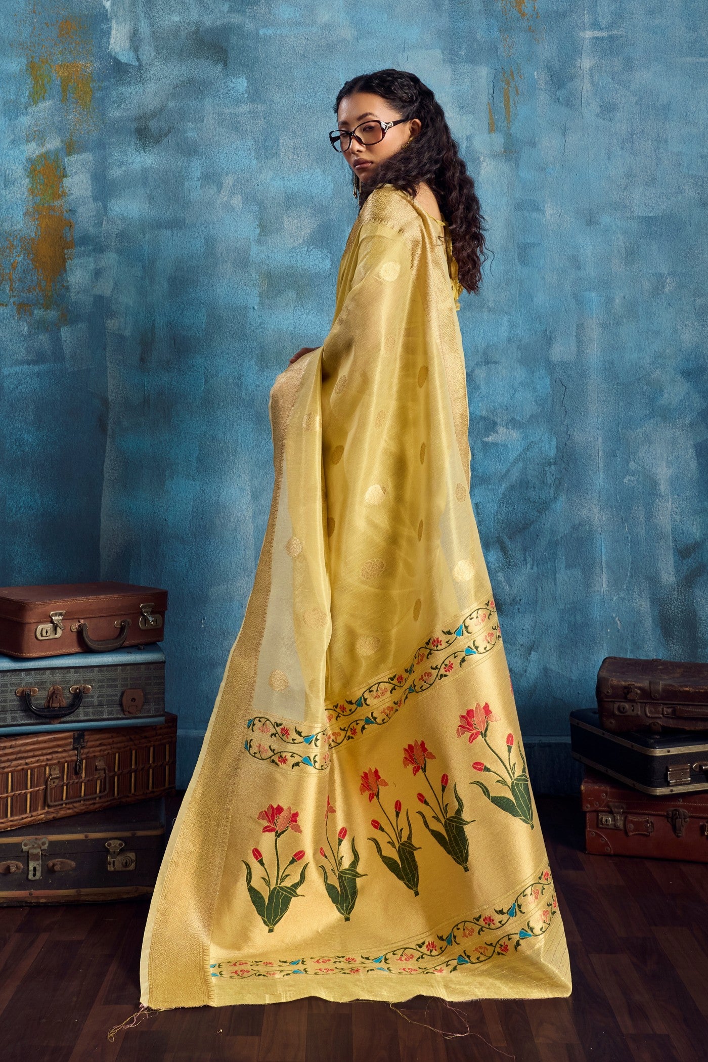Buy MySilkLove Banana Yellow Zari Woven Tissue Paithani Saree Online