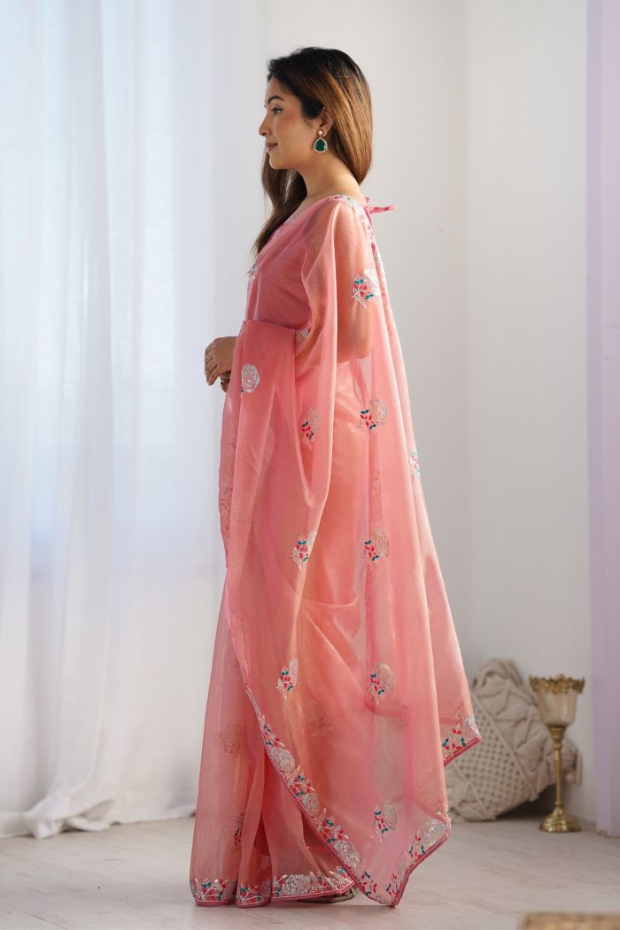 Buy MySilkLove Faded Peach Partywear Net saree Online