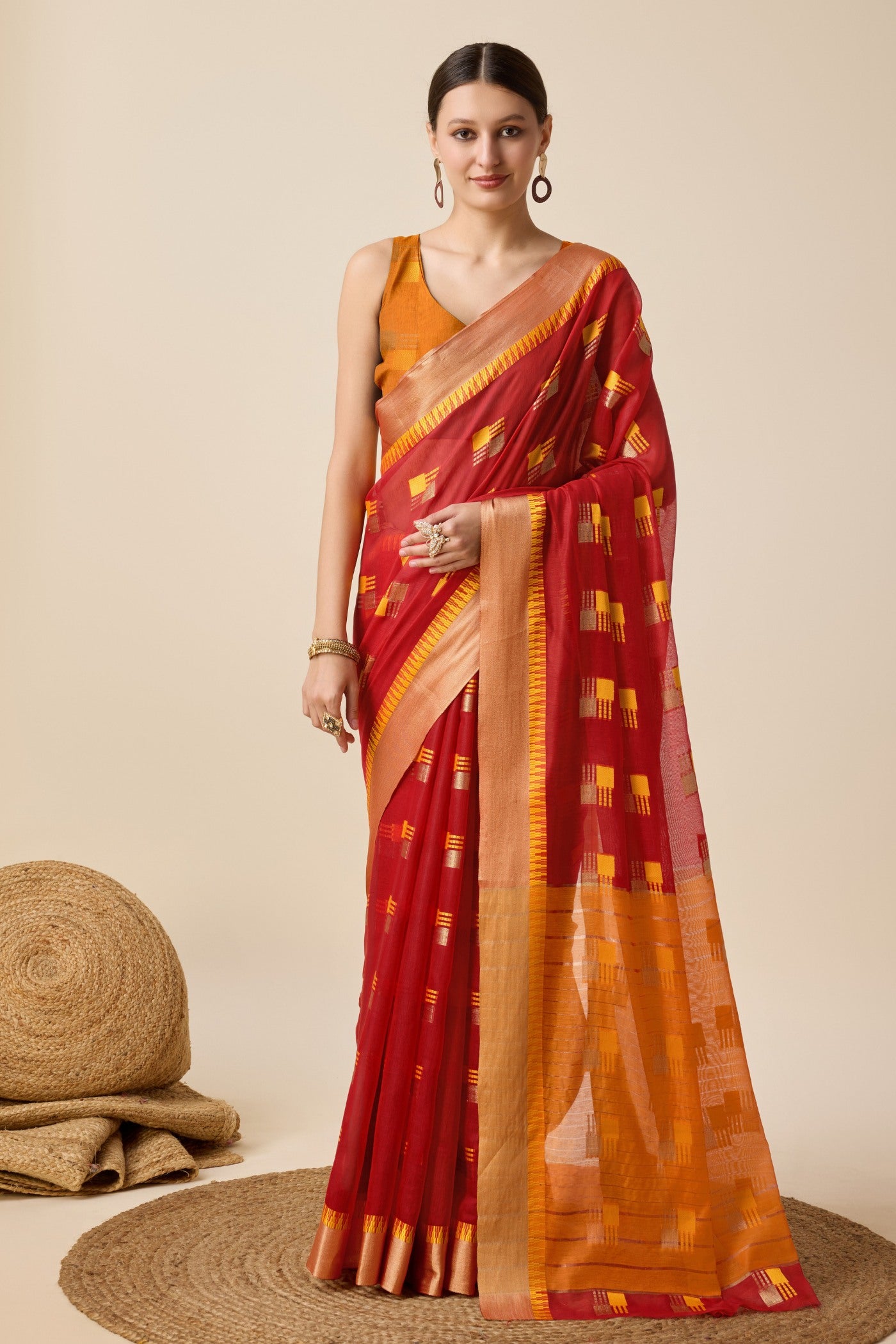 Buy MySilkLove Cherry Red Cotton Soft Silk Saree Online