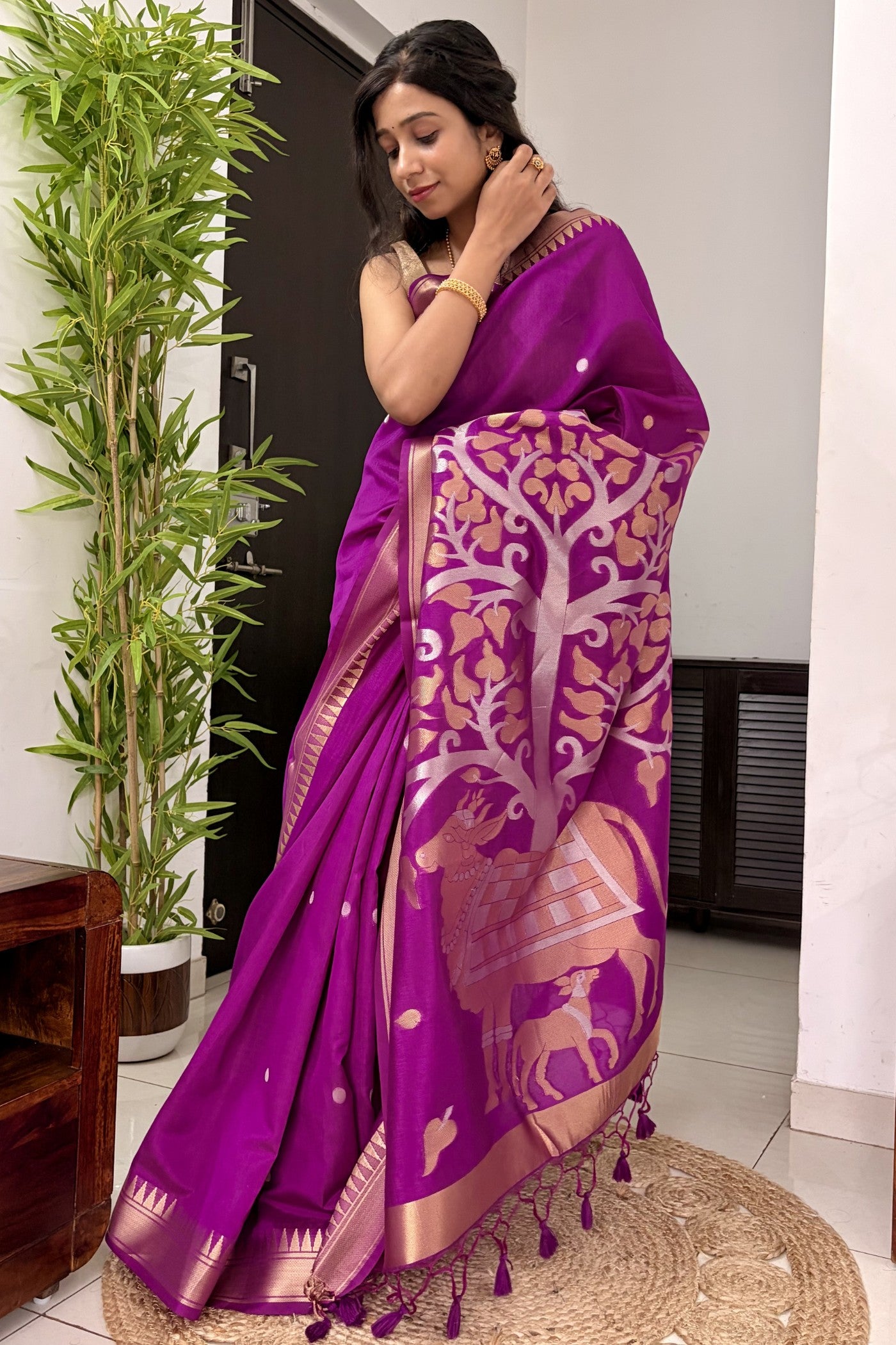 Buy MySilkLove Mulberry Purple Handloom Satin Linen Silk Saree Online