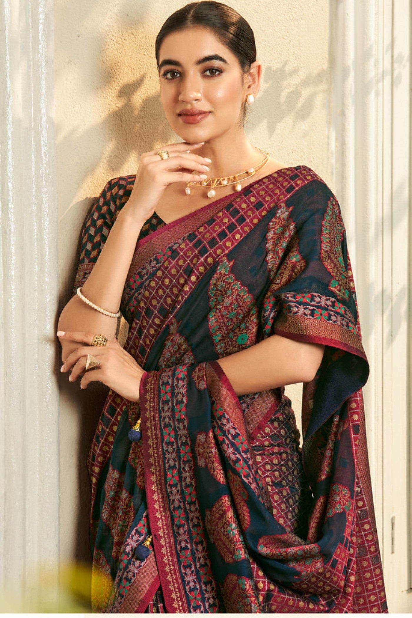 Buy MySilkLove Teal and Parts Brown Banarasi Georgette Saree Online