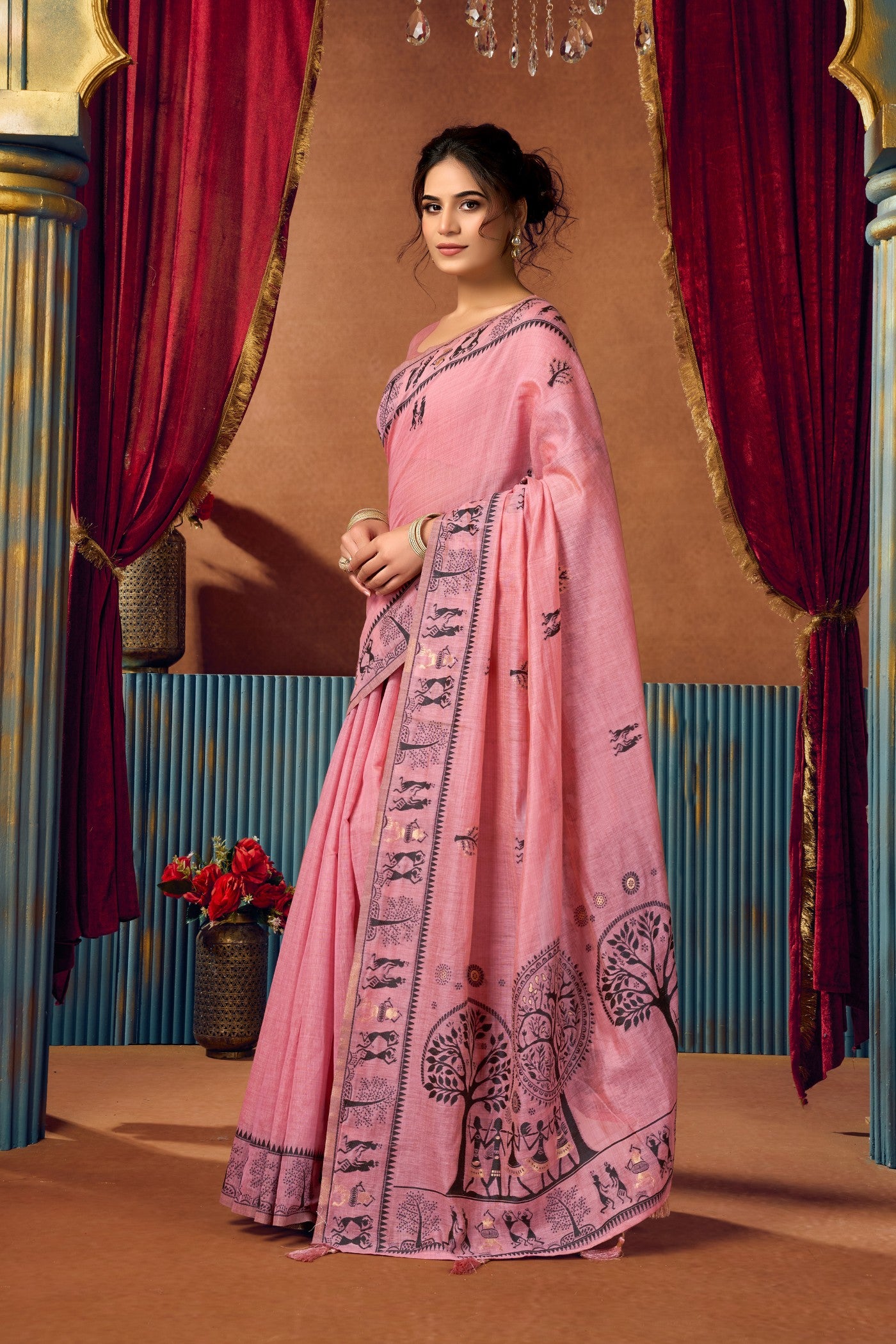 Buy MySilkLove Heather Pink Woven Modal Cotton Saree Online