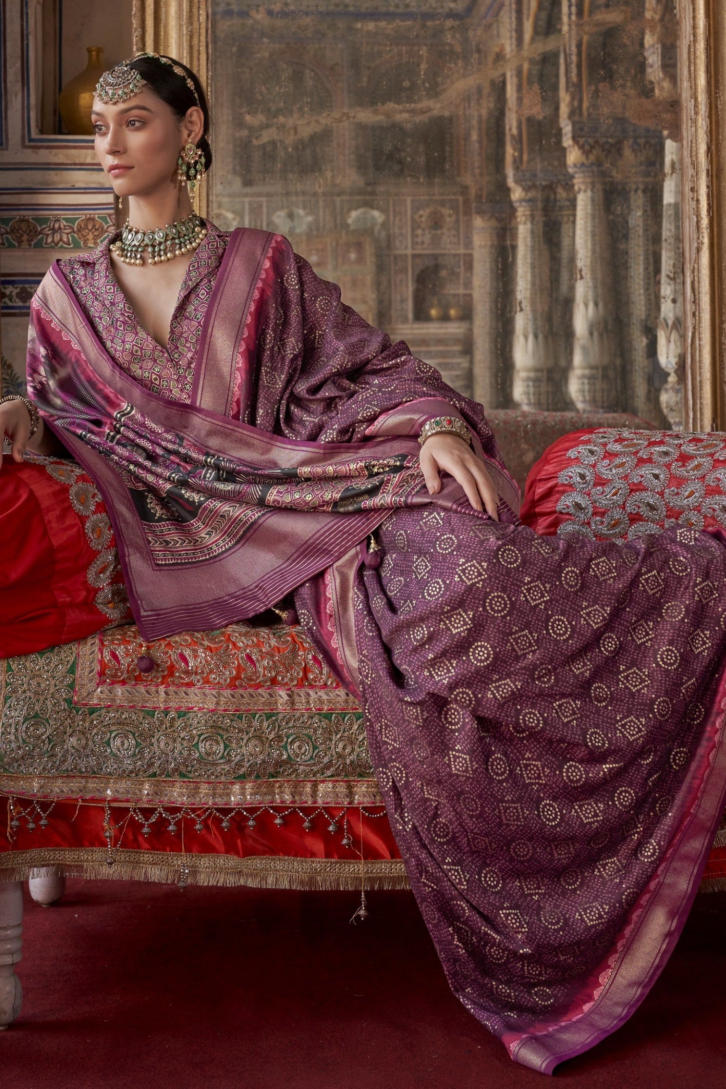 Buy MySilkLove Pansy Purple Printed Banarasi Saree Online