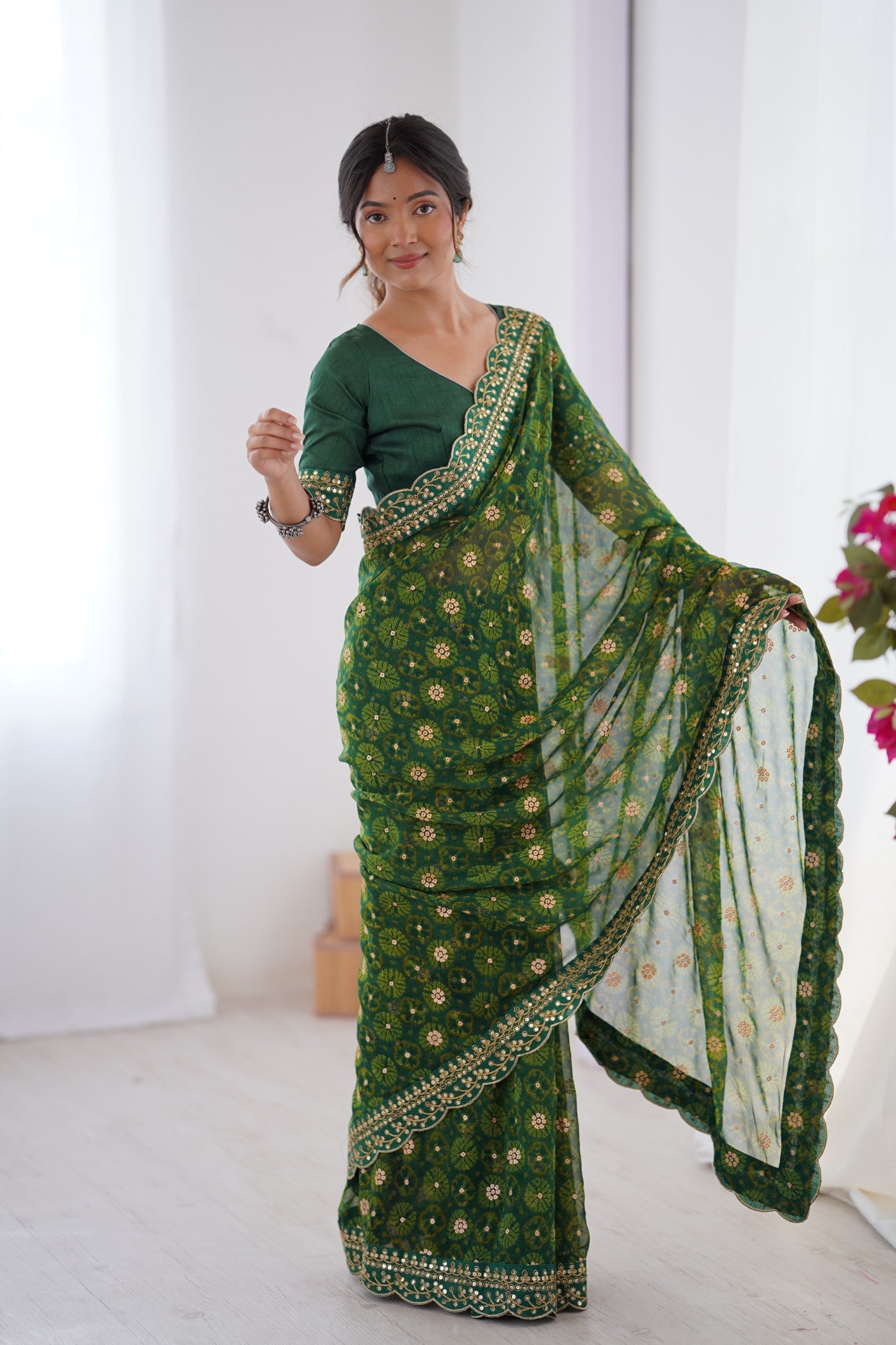 Buy MySilkLove Coconut Green Embroidery Georgette saree Online
