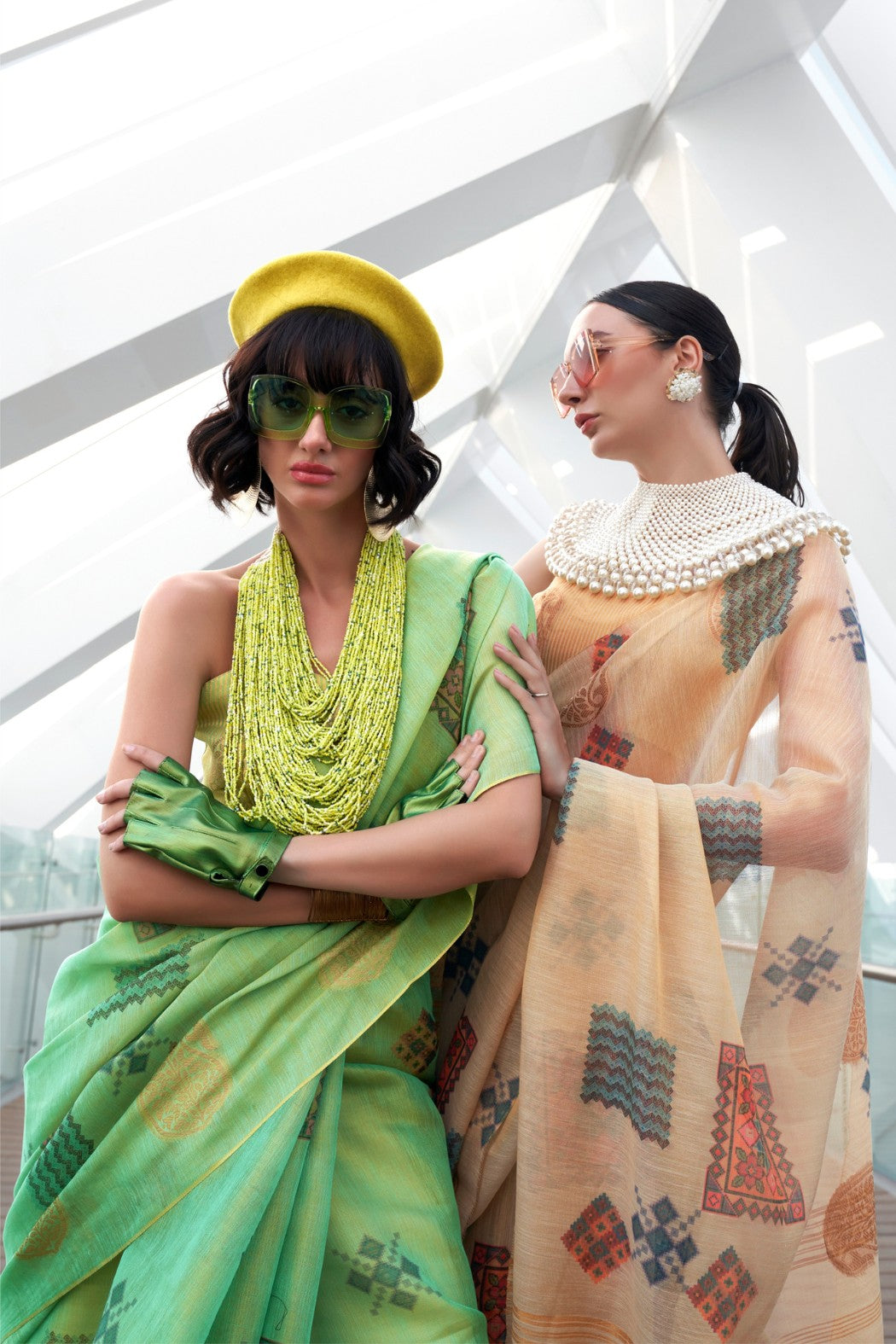 Buy MySilkLove Yuma Green Printed Handloom Zari Tissue Saree Online