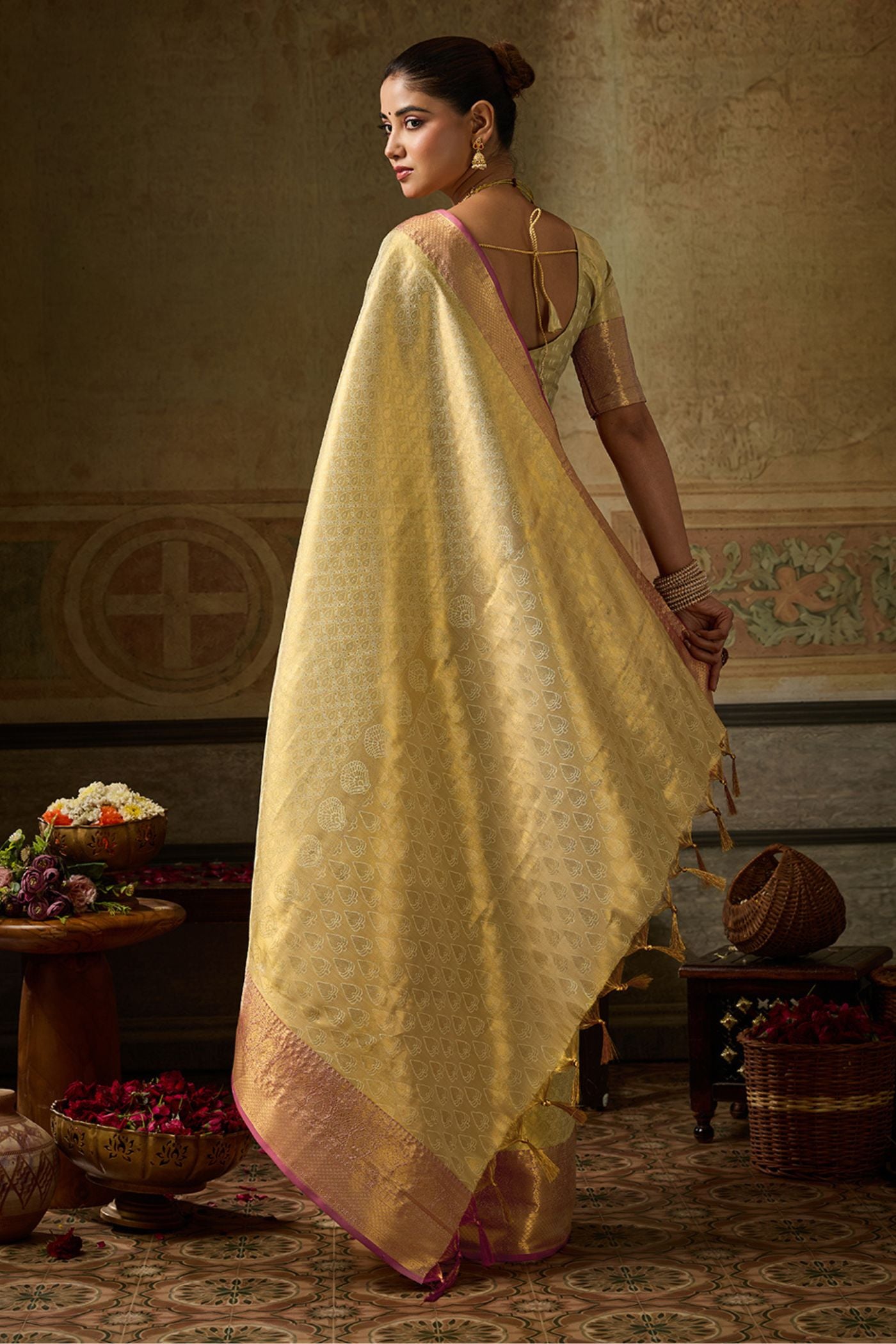 Buy MySilkLove Frosted Cream Woven Kanjivaram Saree Online