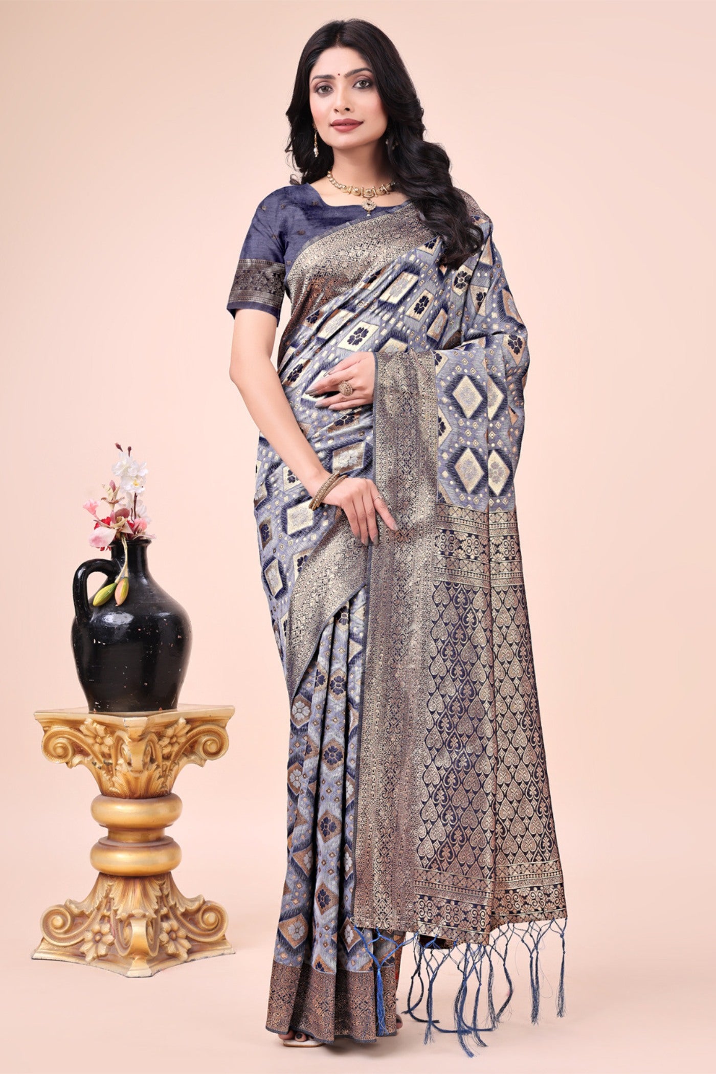 Buy MySilkLove Midnight Blue Woven Cotton Saree Online