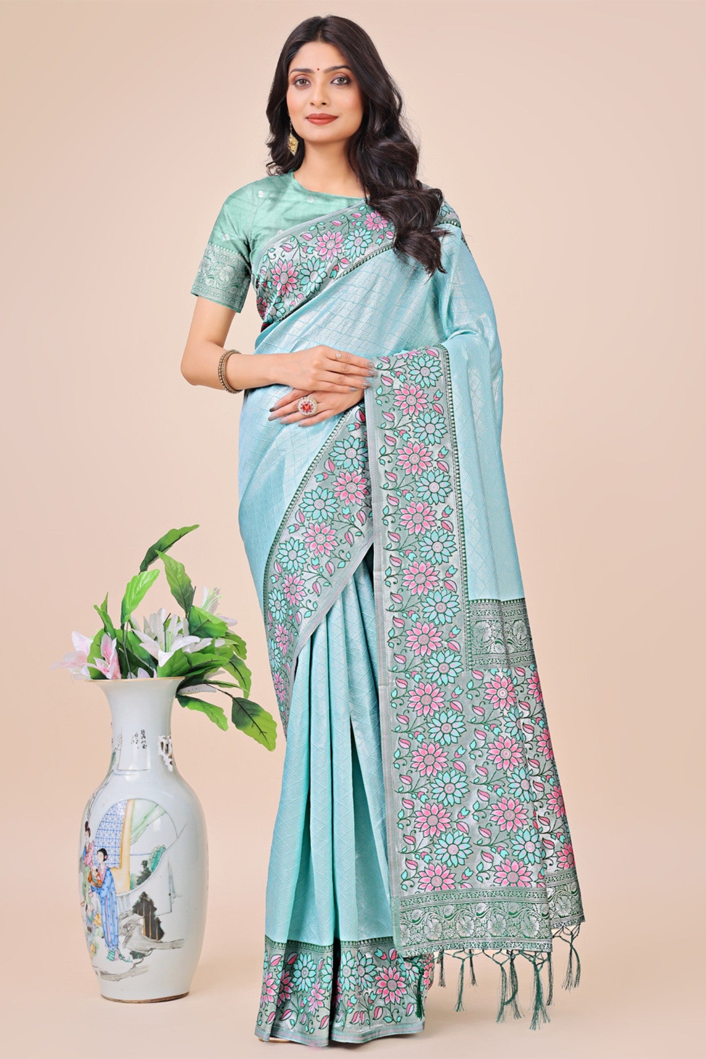 Buy MySilkLove Colimbia Blue Woven Banarasi Saree Online