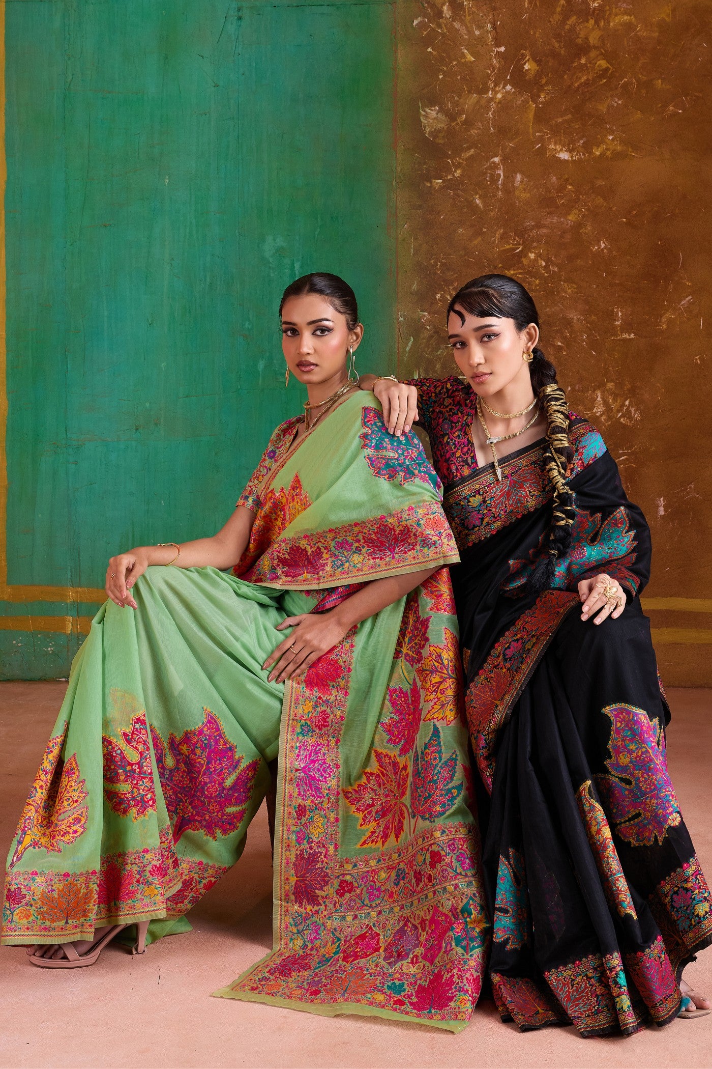 Buy MySilkLove Celadon Green Kashmiri Handloom Jamewar Saree Online