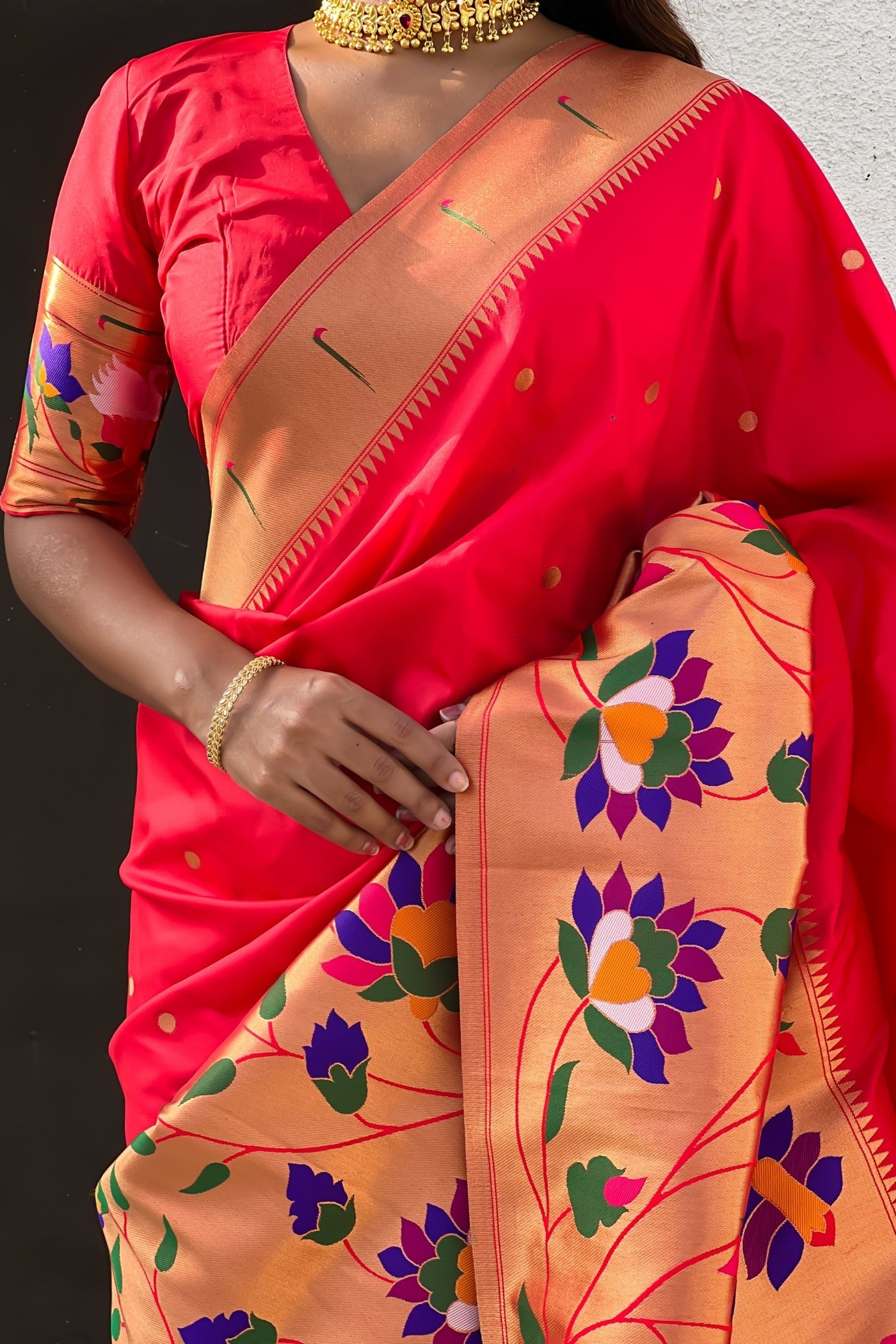 Buy MySilkLove Rufous Red Woven Paithani Saree Online
