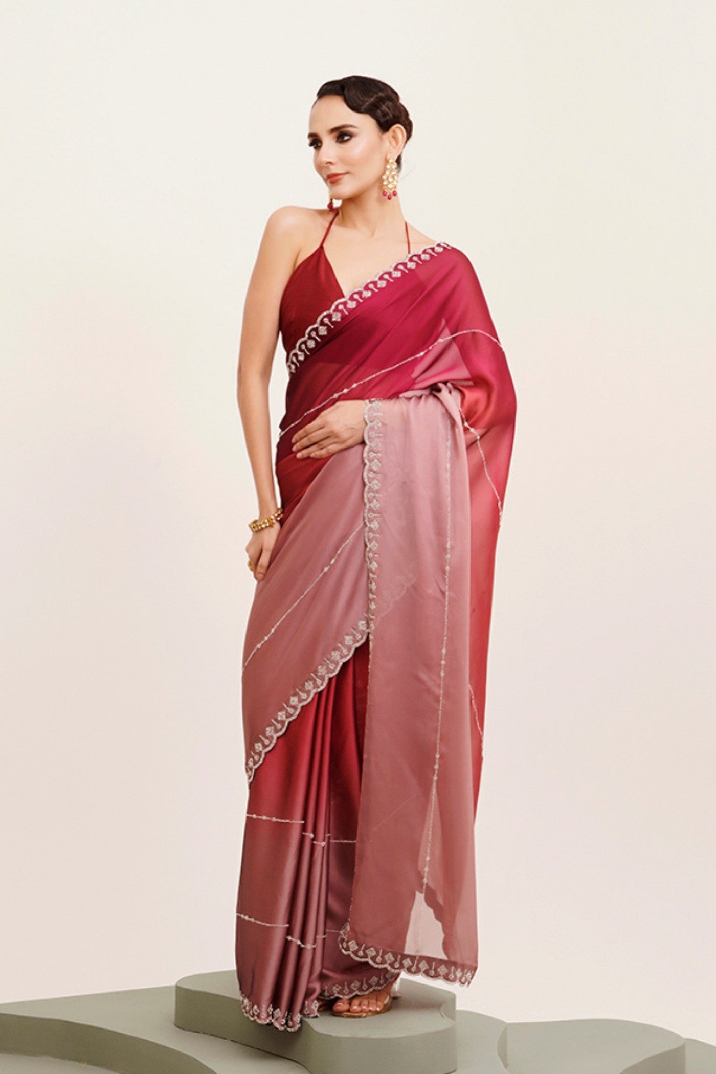 Buy MySilkLove Mocca Maroon Chiffon Partywear Saree Online