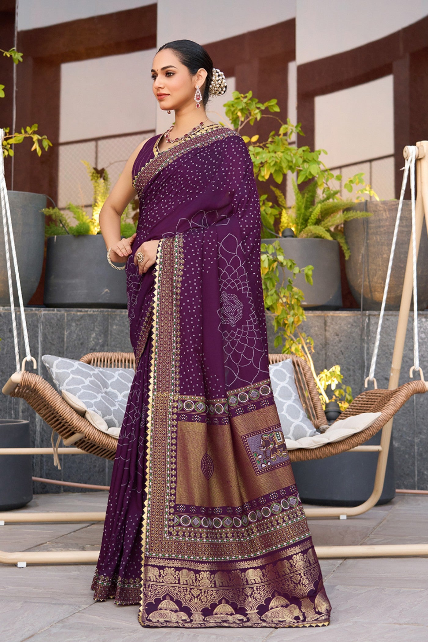 Buy MySilkLove True Purple Printed Cotton Saree Online