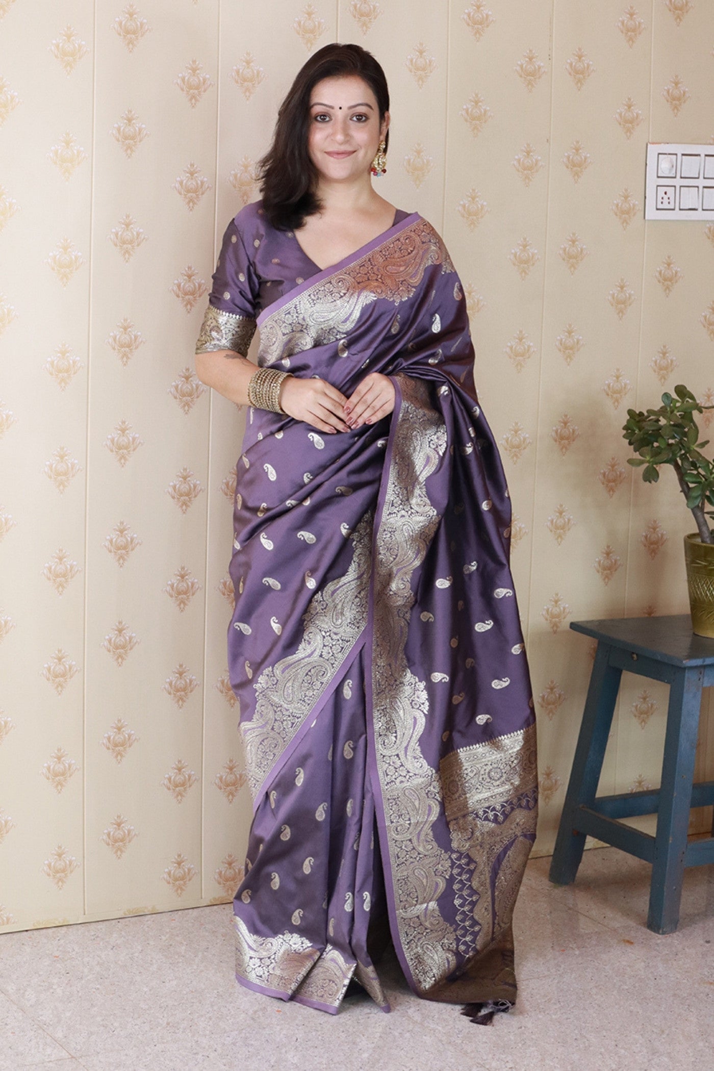 Buy MySilkLove African Purple Banarasi Handloom Saree Online