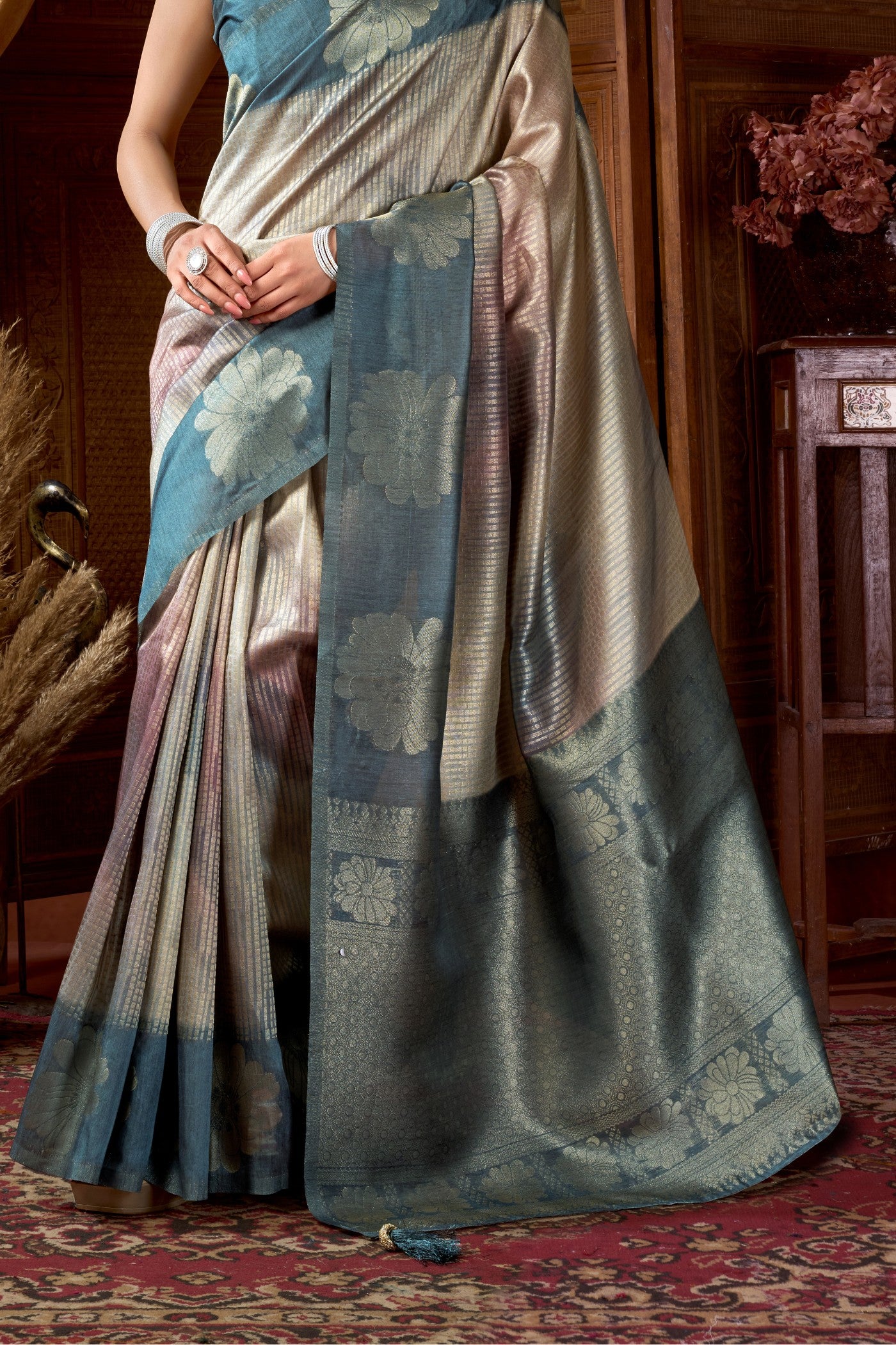 Buy MySilkLove Byzantine Blue Banarasi Soft Silk Saree Online