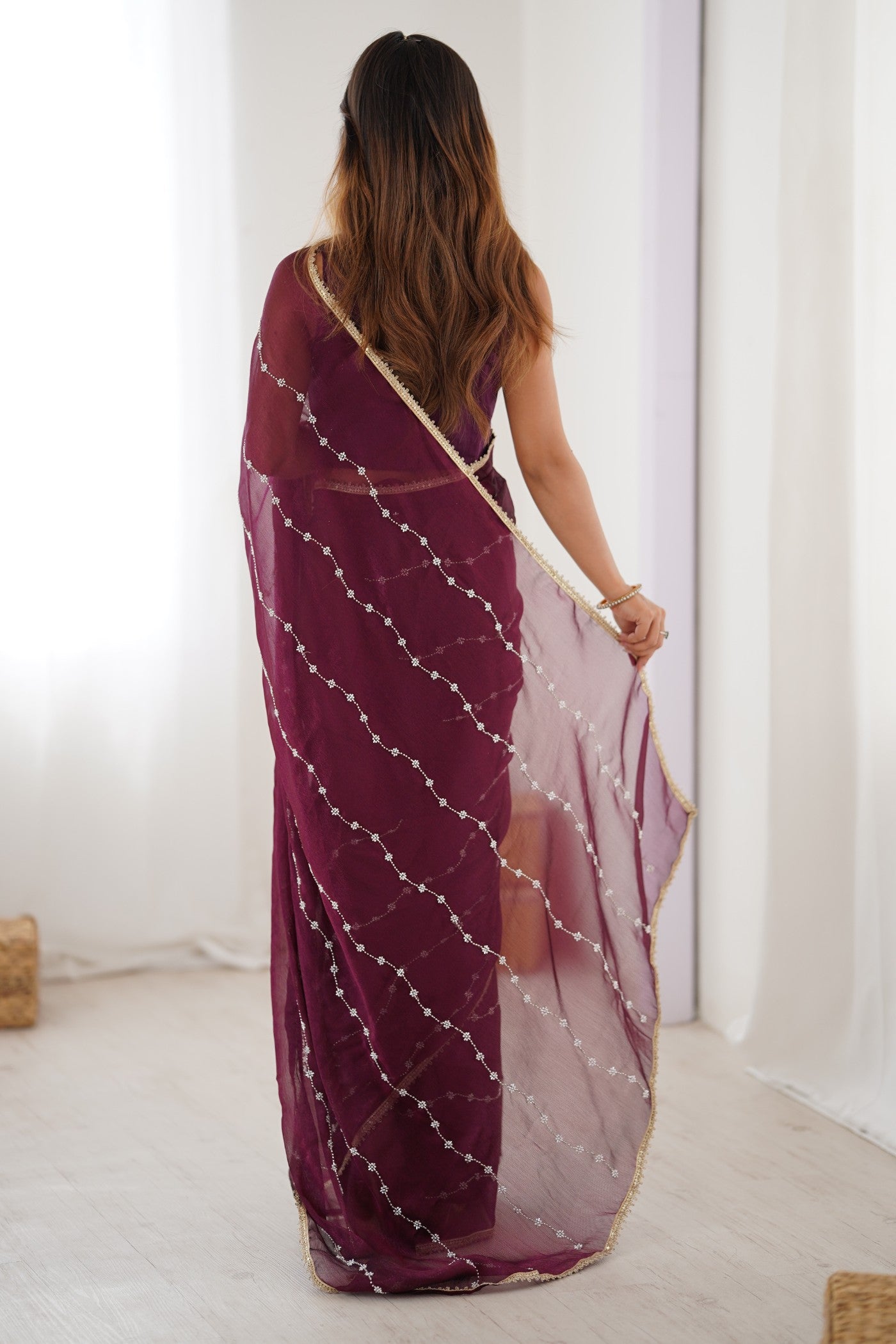 Buy MySilkLove Wine Purple Chiffon Partywear Saree Online