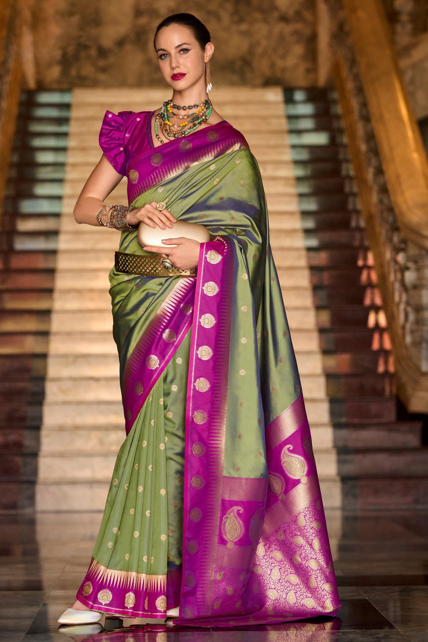 Buy MySilkLove Avocado Green Zari Woven Banarasi Saree Online