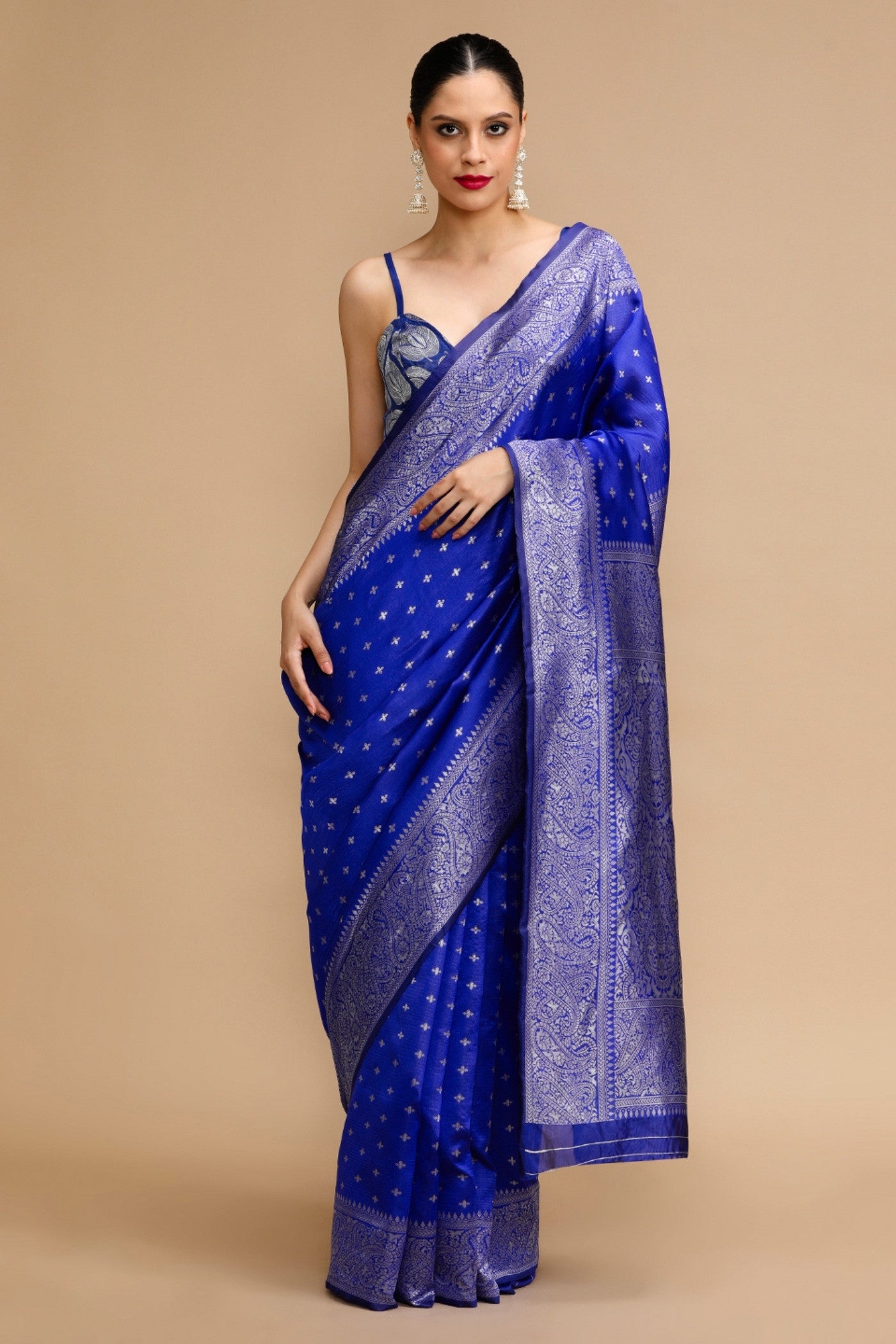 Buy MySilkLove Royal Blue Woven Jacquard Lichi Silk Saree Online