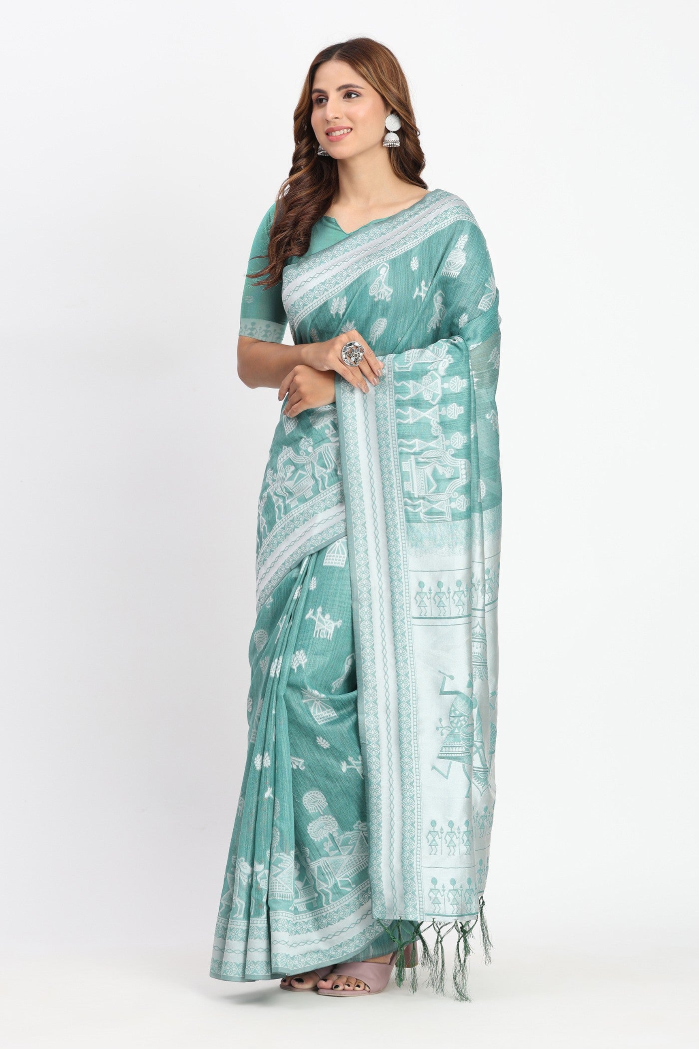 Buy MySilkLove Eton Green Woven Linen Cotton Saree Online