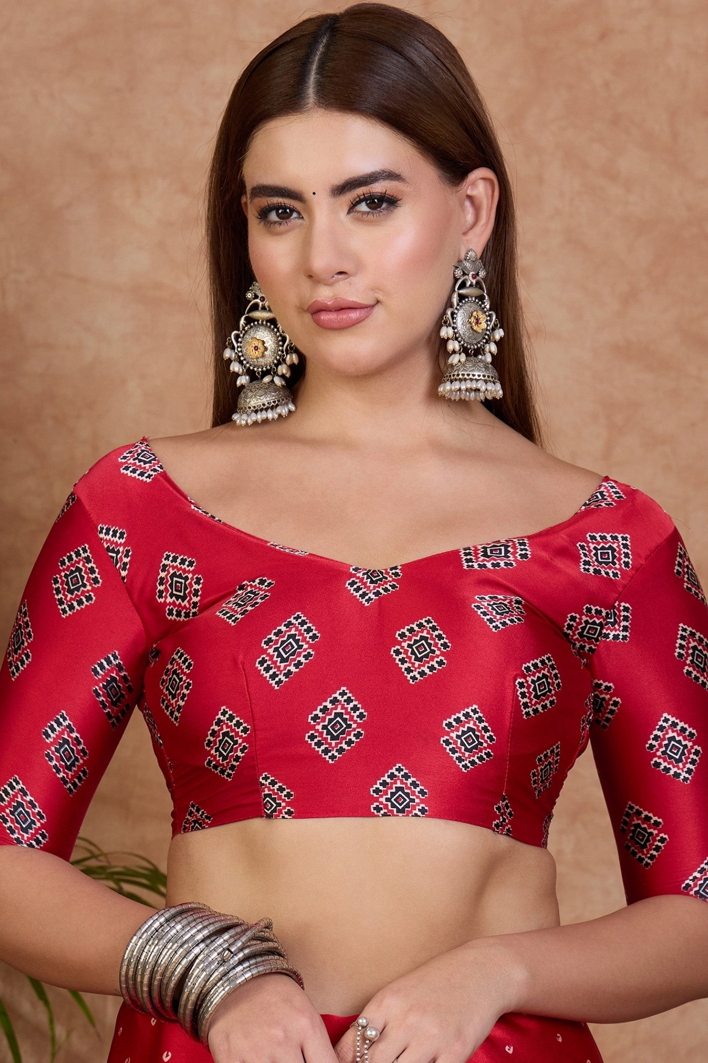 Buy MySilkLove Barn Red Ajrakh Printed Satin Crepe Silk Saree Online