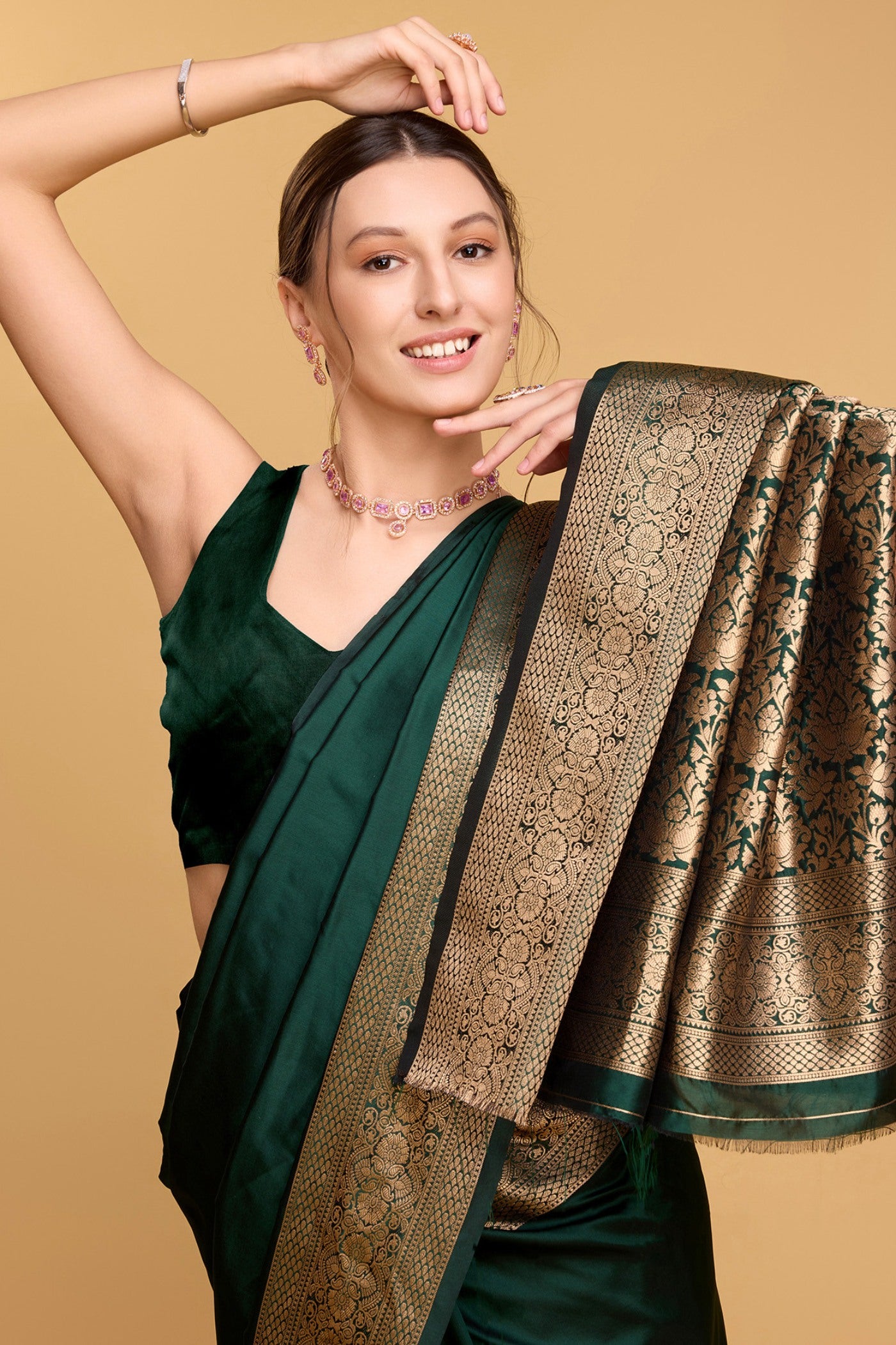 Buy MySilkLove Phthalo Green Woven Banarasi Saree Online