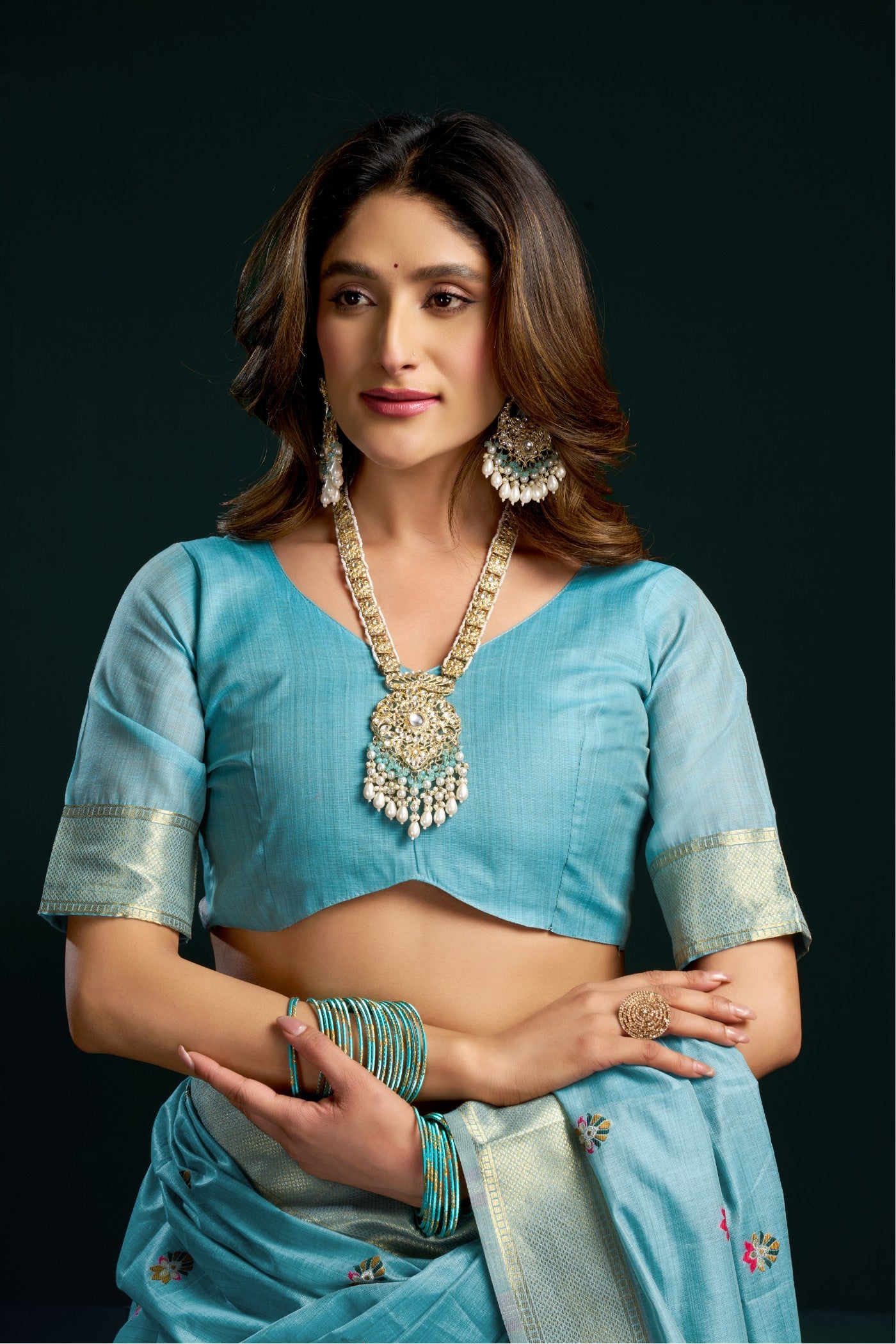 Buy MySilkLove Baby Blue Handloom Muga Cotton Saree Online