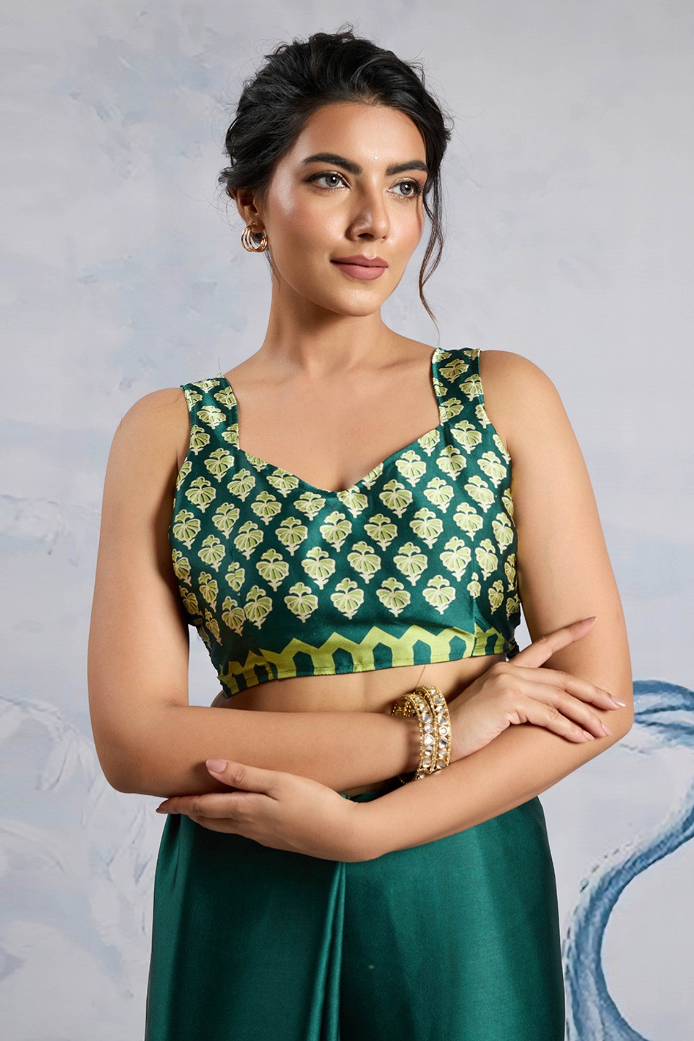 Buy MySilkLove Apple Pop Green Printed Satin Crepe Silk Saree Online