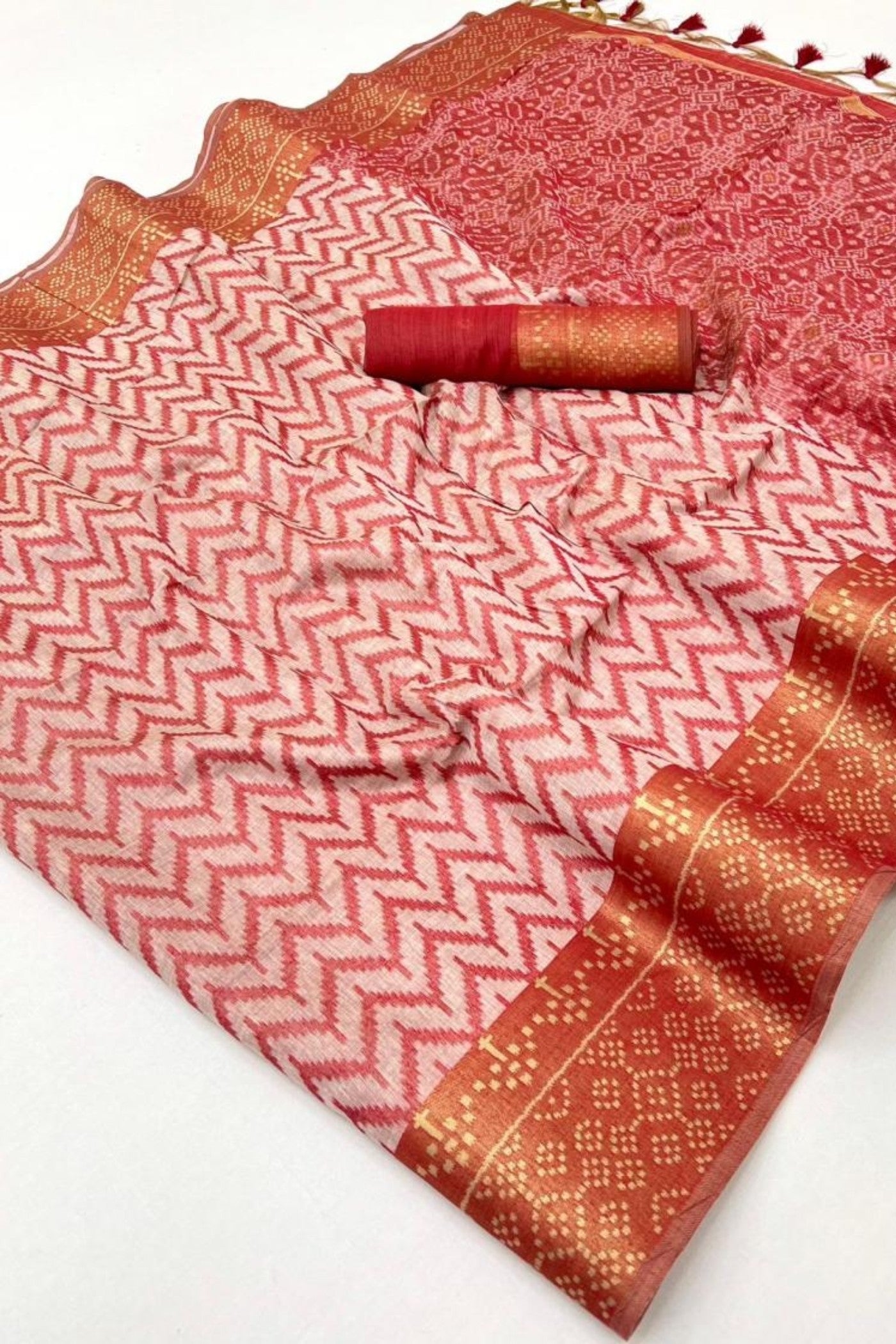 Buy MySilkLove Burned Red Cotton Handloom Patola Saree Online
