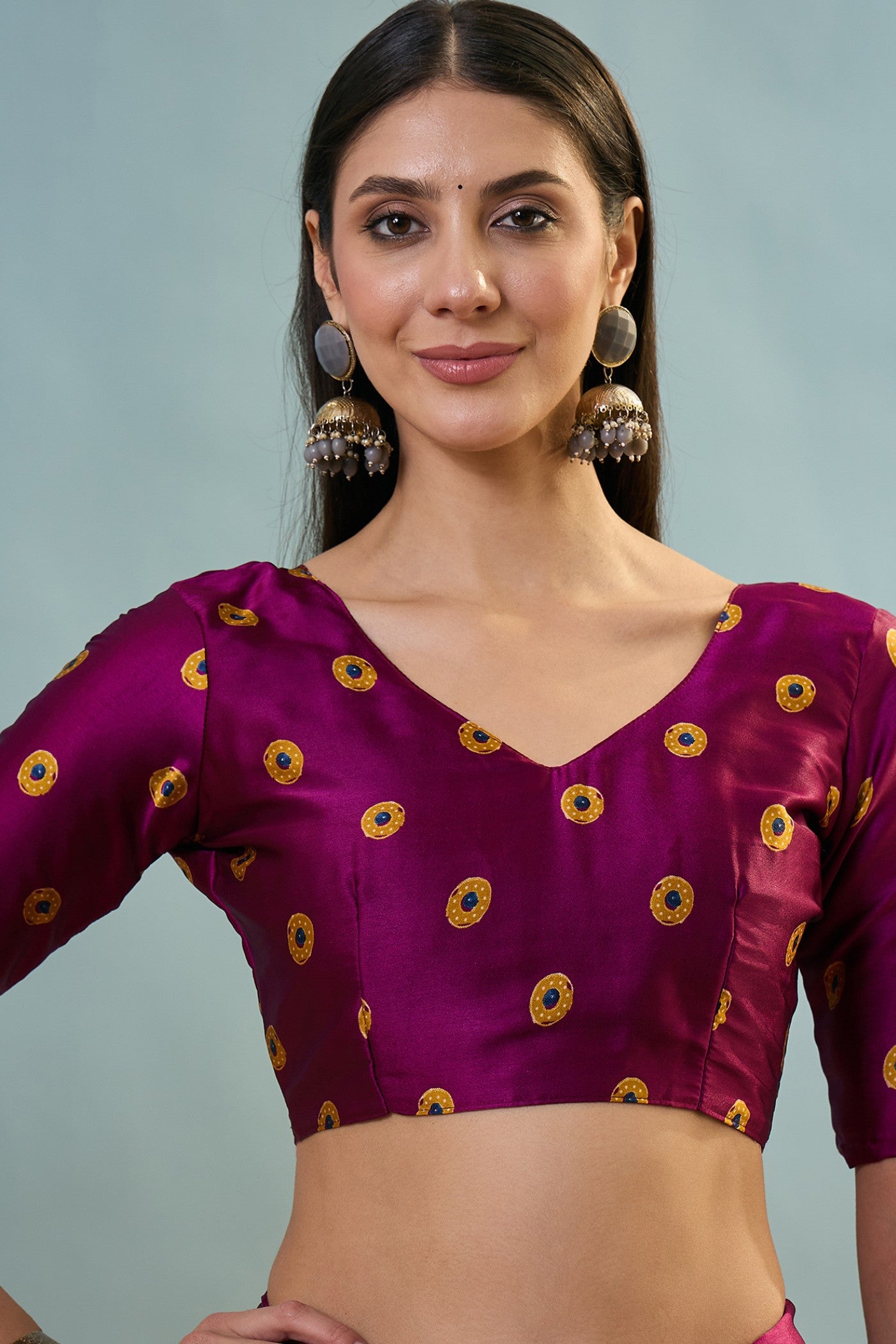 Buy MySilkLove Vesper Purple Ajrakh Printed Satin Crepe Silk Saree Online