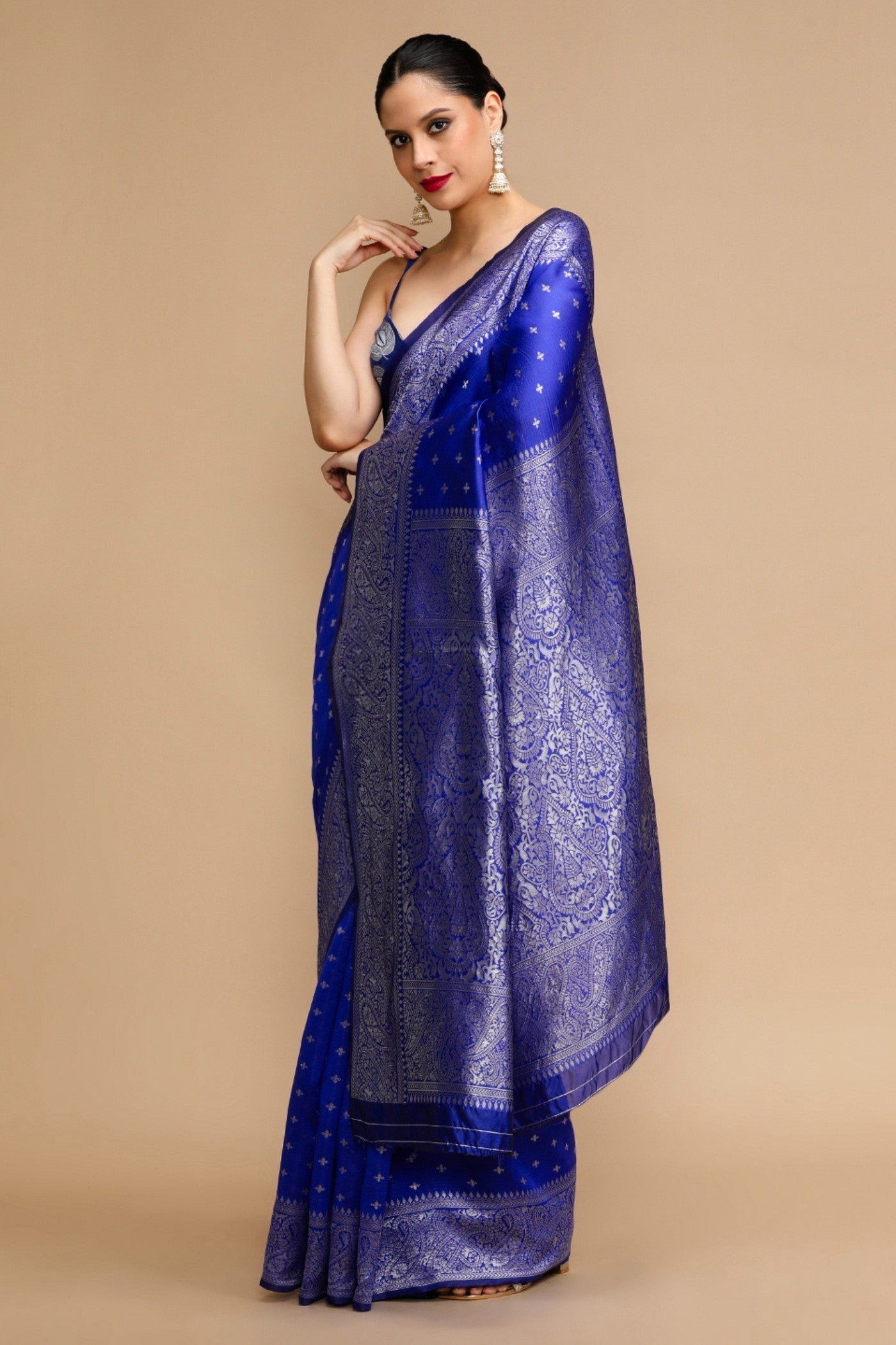 Buy MySilkLove Royal Blue Woven Jacquard Lichi Silk Saree Online