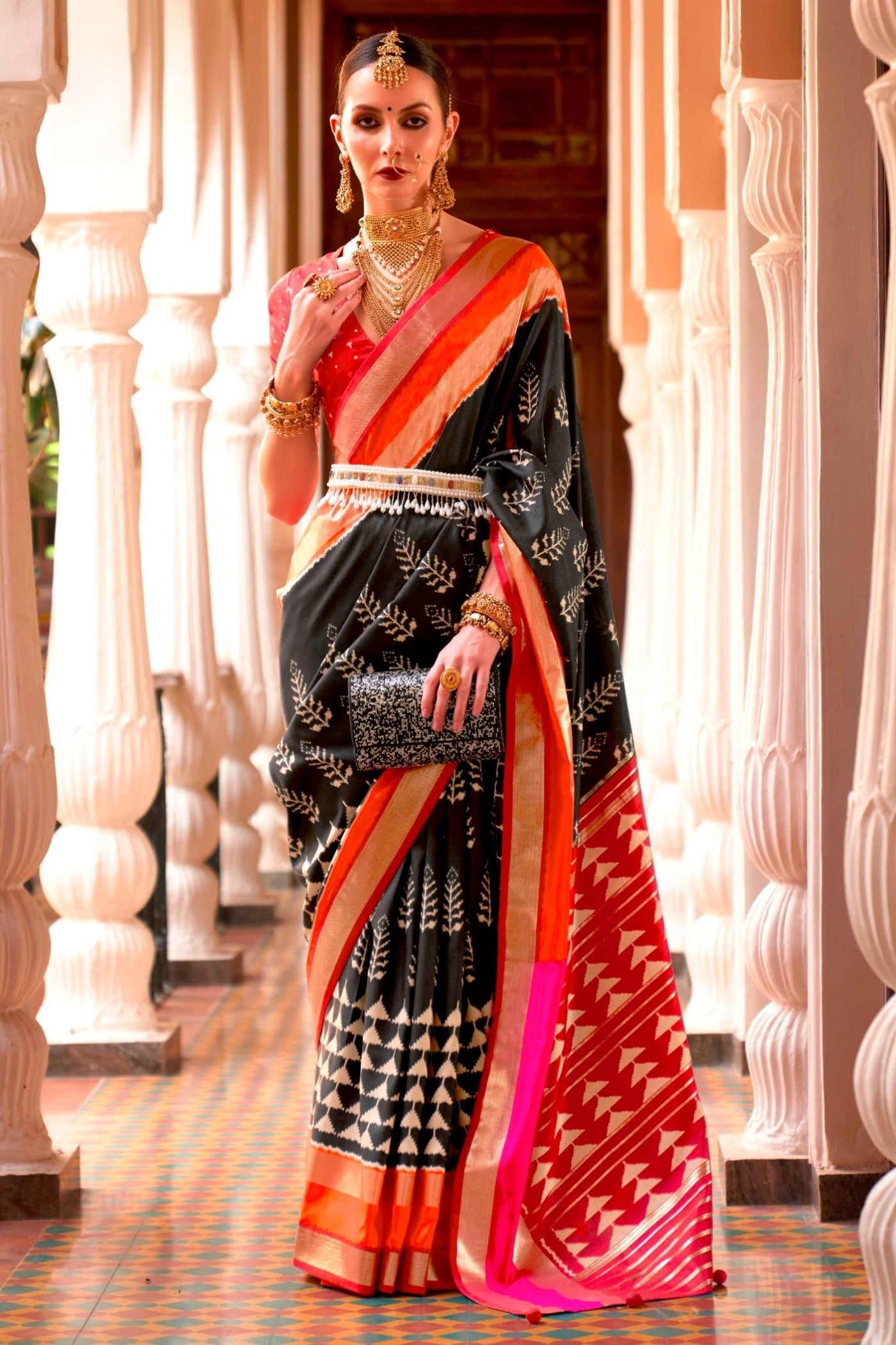 Buy MySilkLove Carbon Black Printed Patola Saree Online