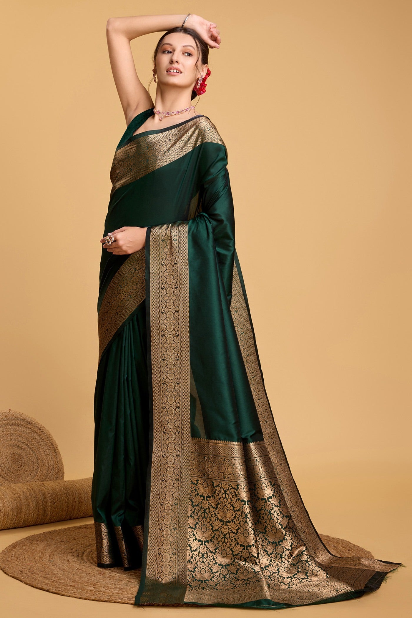 Buy MySilkLove Phthalo Green Woven Banarasi Saree Online