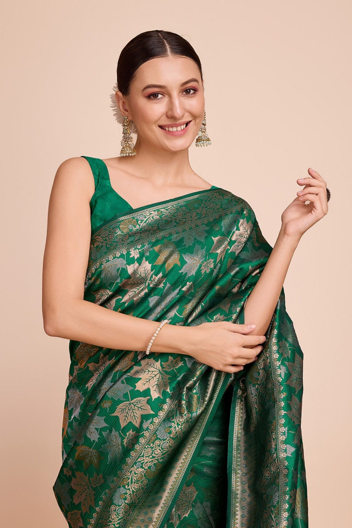 Buy MySilkLove Harlequin Green Banarasi Soft Silk Saree Online