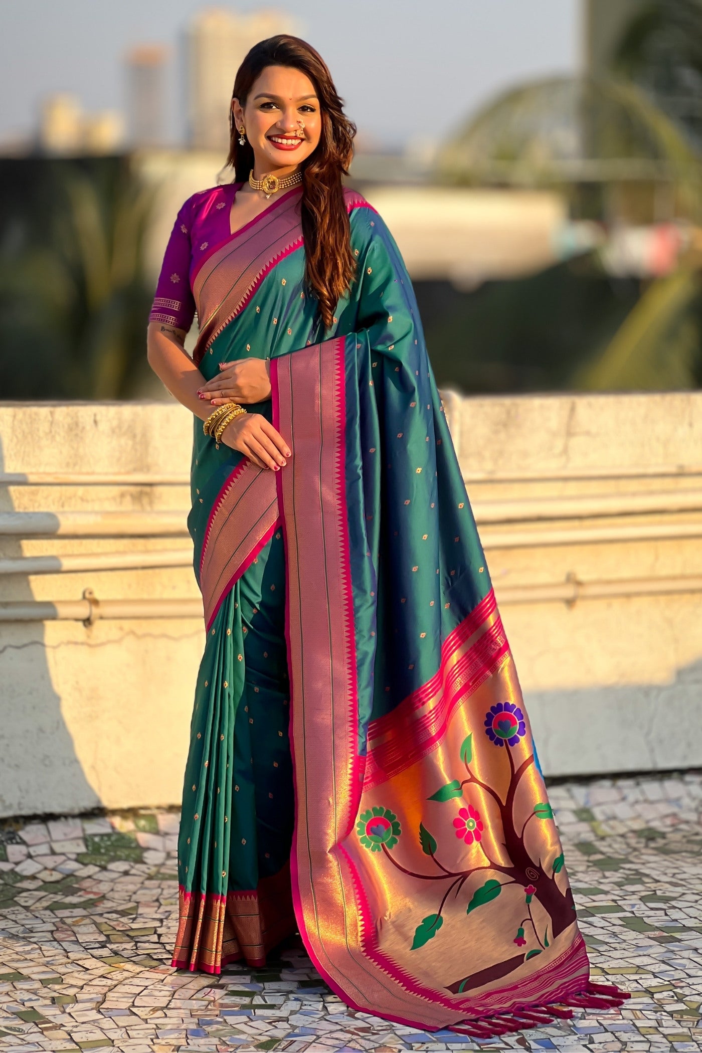 Buy MySilkLove Celtic Blue Zari Woven Paithani Saree Online